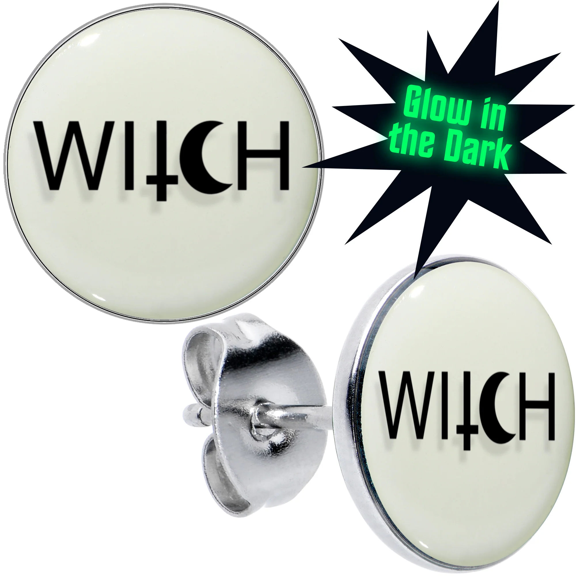 Mystical Witch Glow in the Dark Stud Earrings by Onyx O