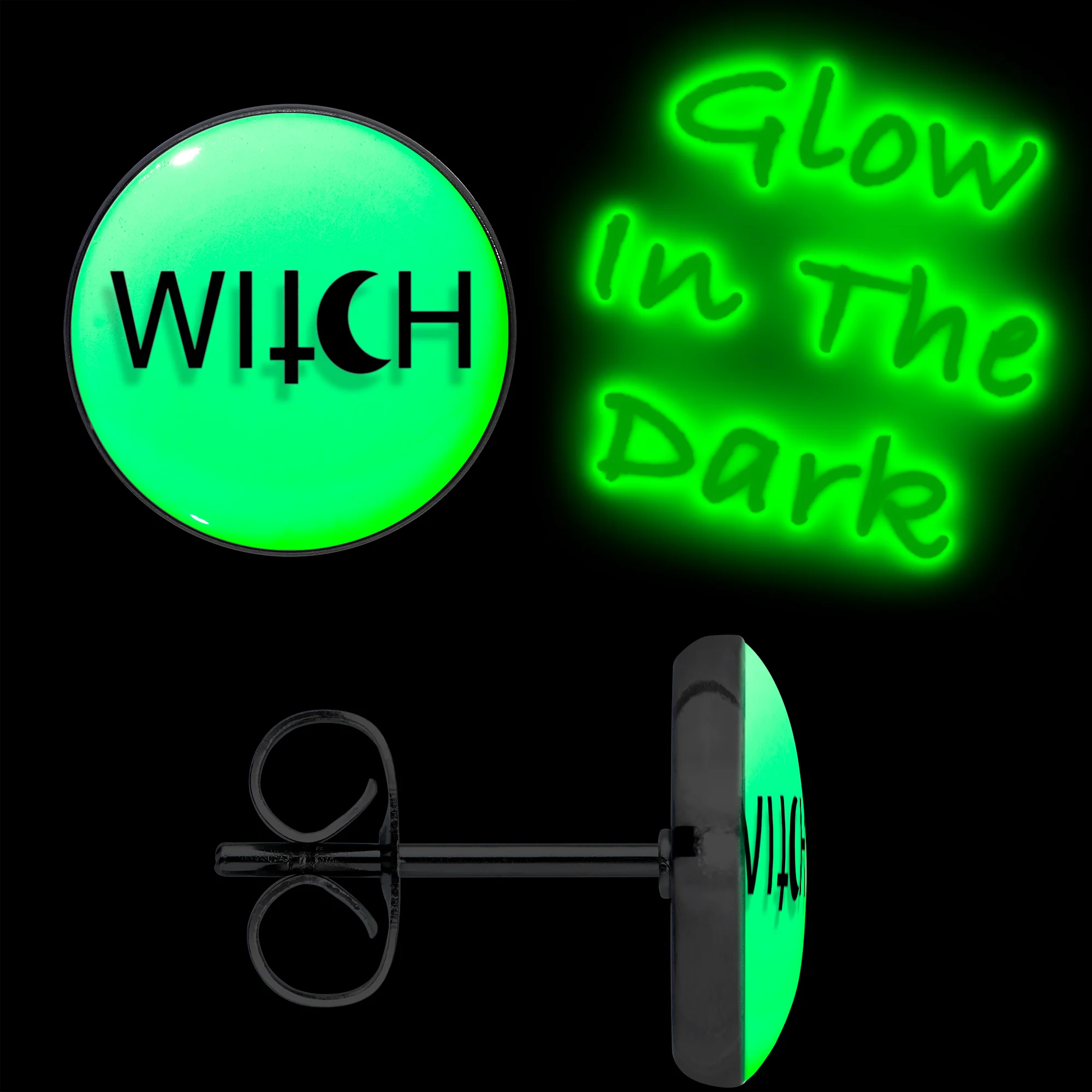 Mystical Witch Glow in the Dark Stud Earrings by Onyx O - Image 2