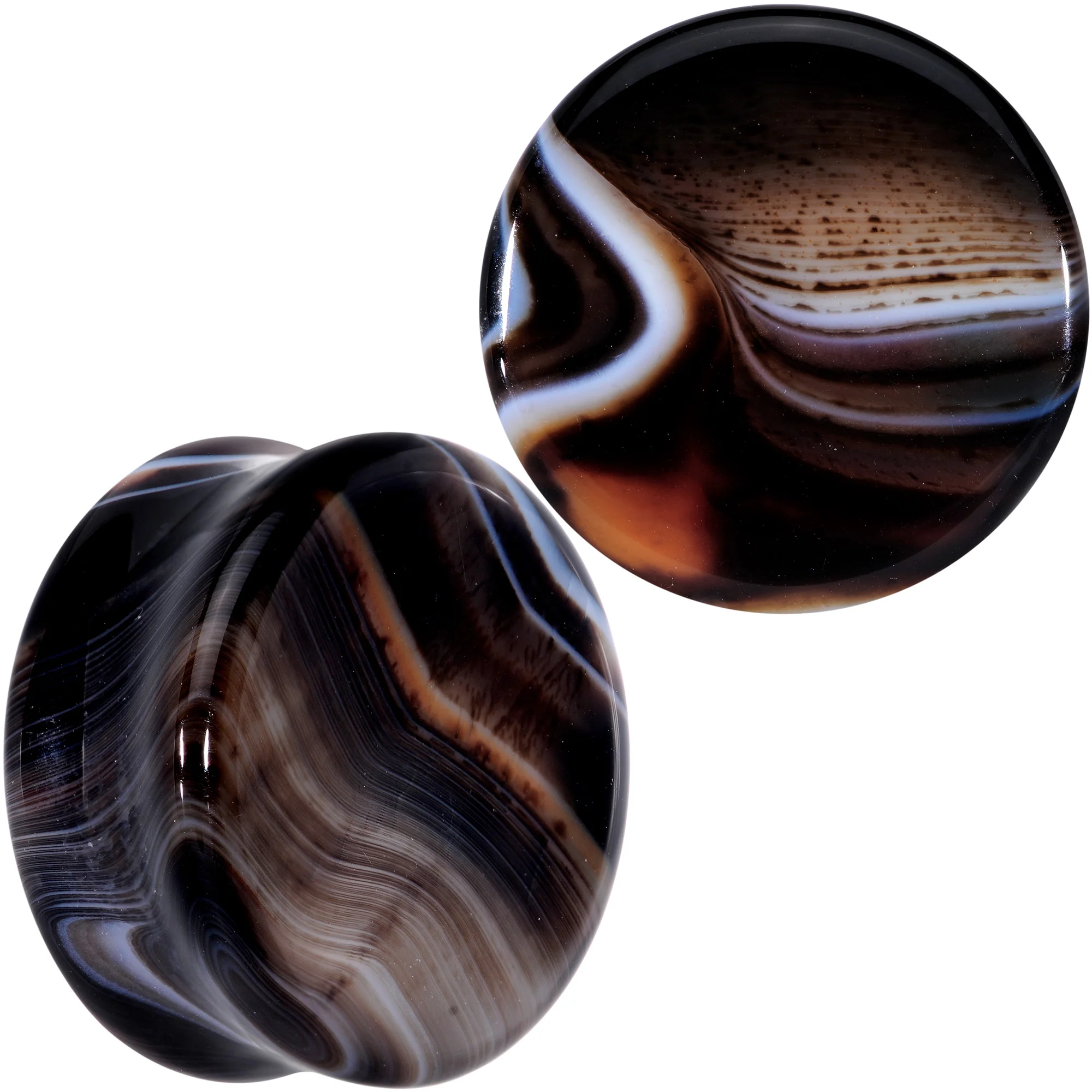 Natural Black Line Agate Stone Saddle Plug Set - Image 2