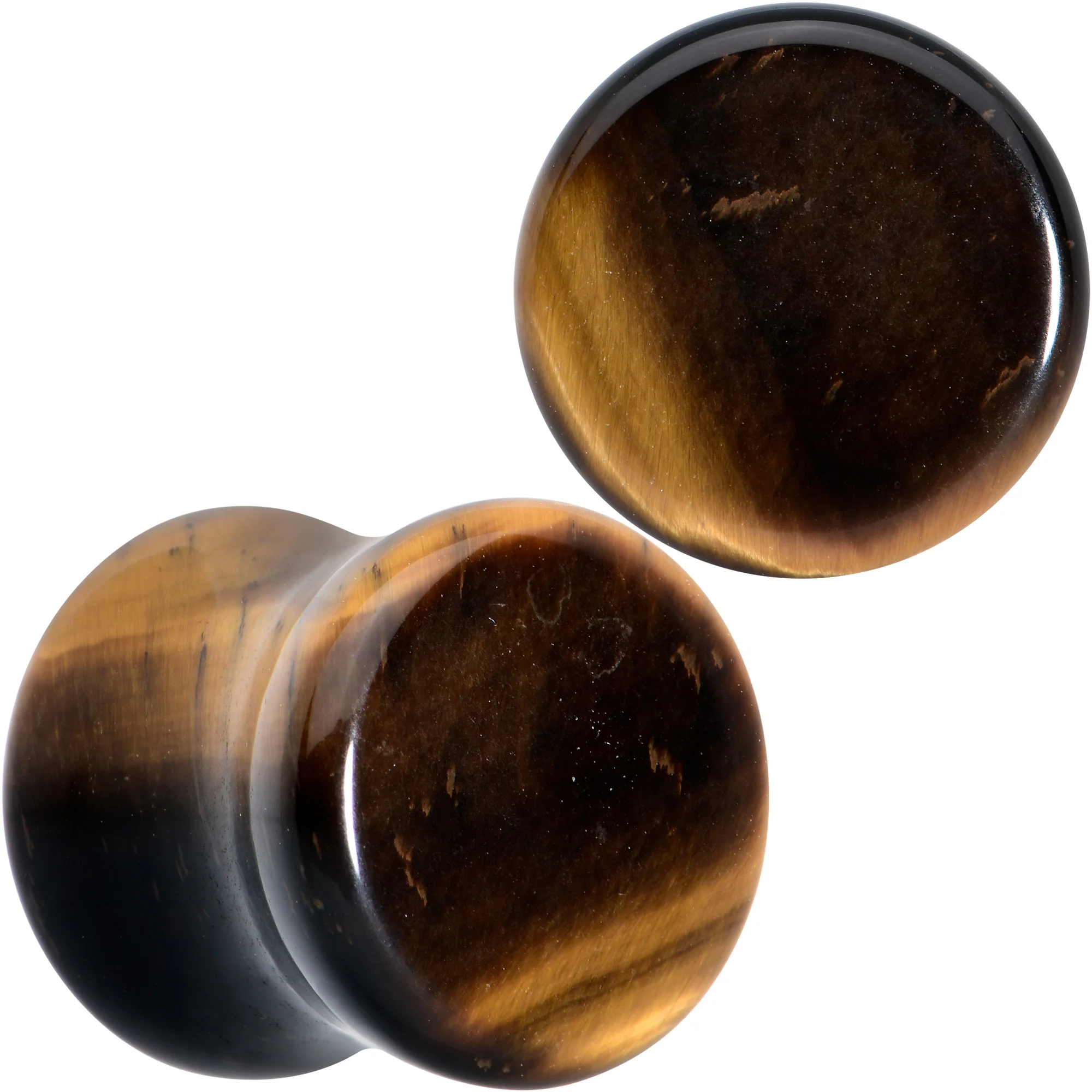 Natural Brown Tiger Eye Stone Double Flare Plug Set - Image 10