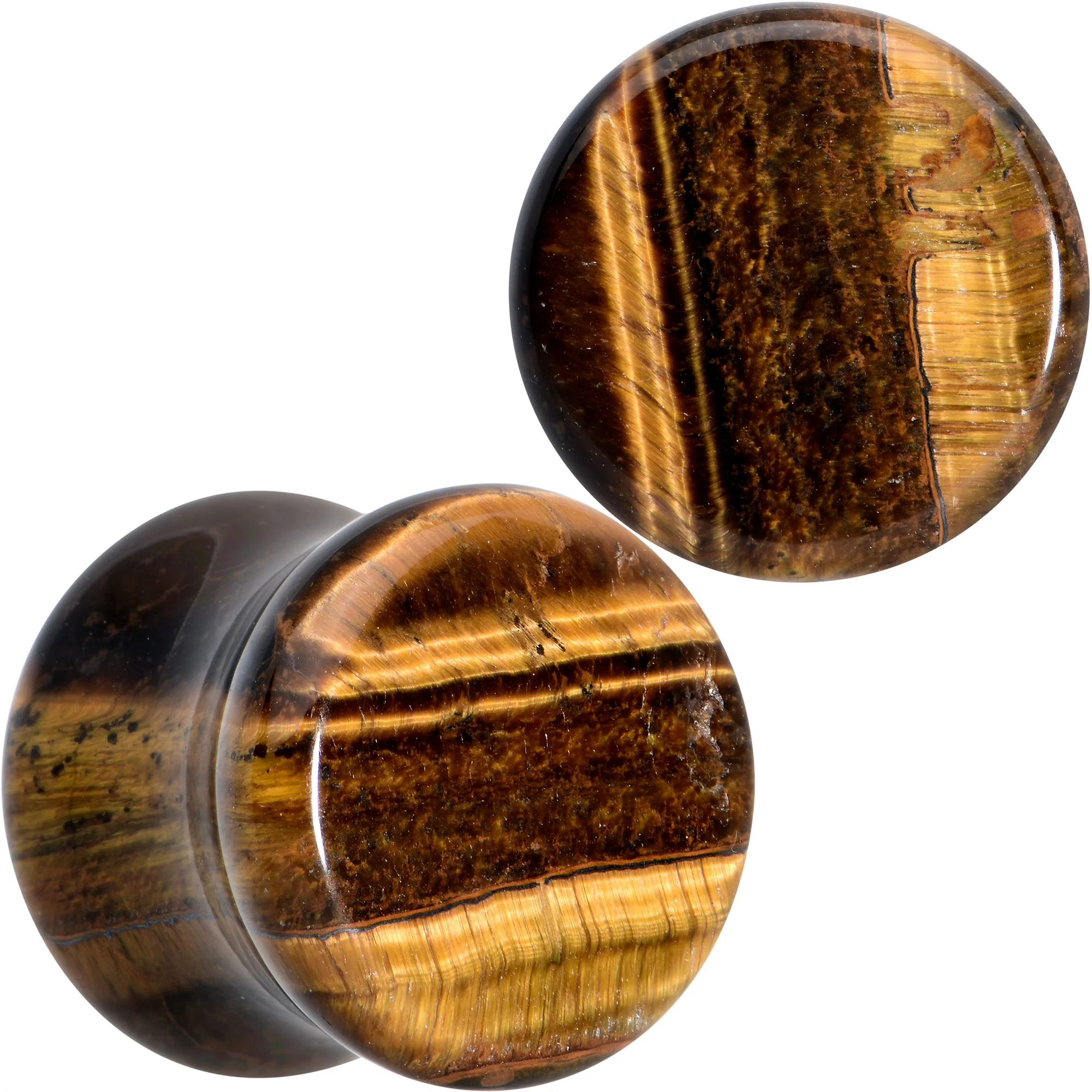 Natural Brown Tiger Eye Stone Double Flare Plug Set - Image 11