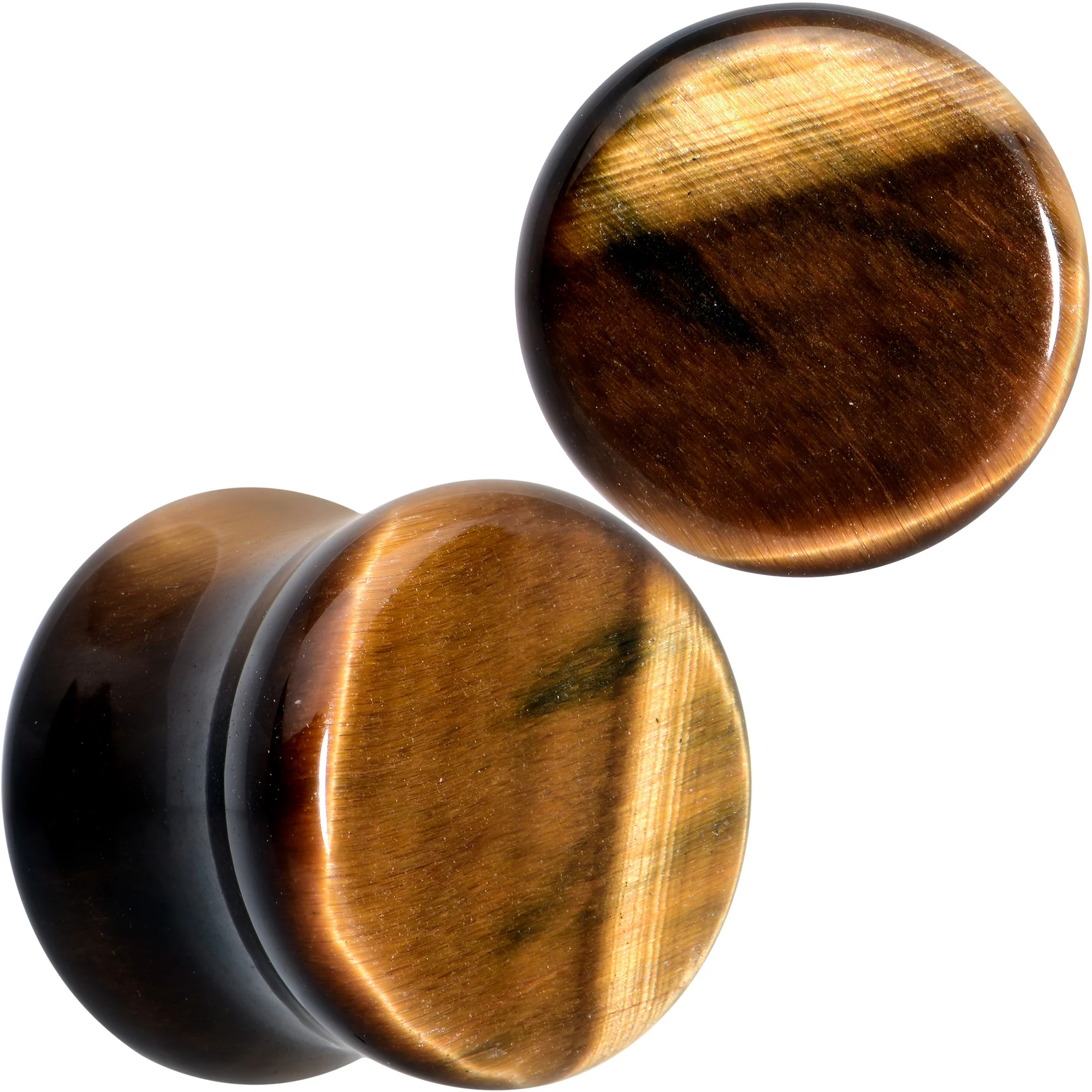 Natural Brown Tiger Eye Stone Double Flare Plug Set - Image 12