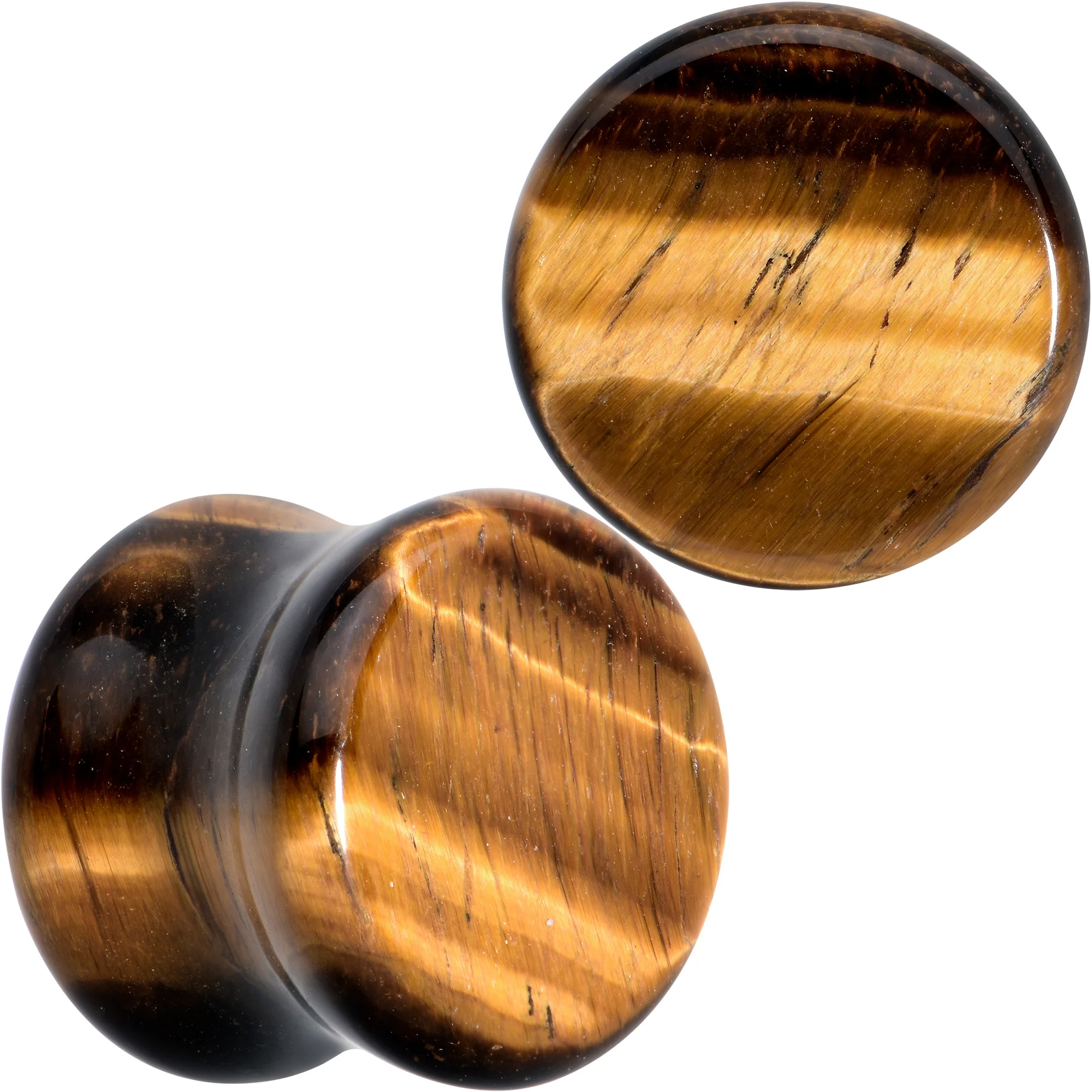 Natural Brown Tiger Eye Stone Double Flare Plug Set - Image 13