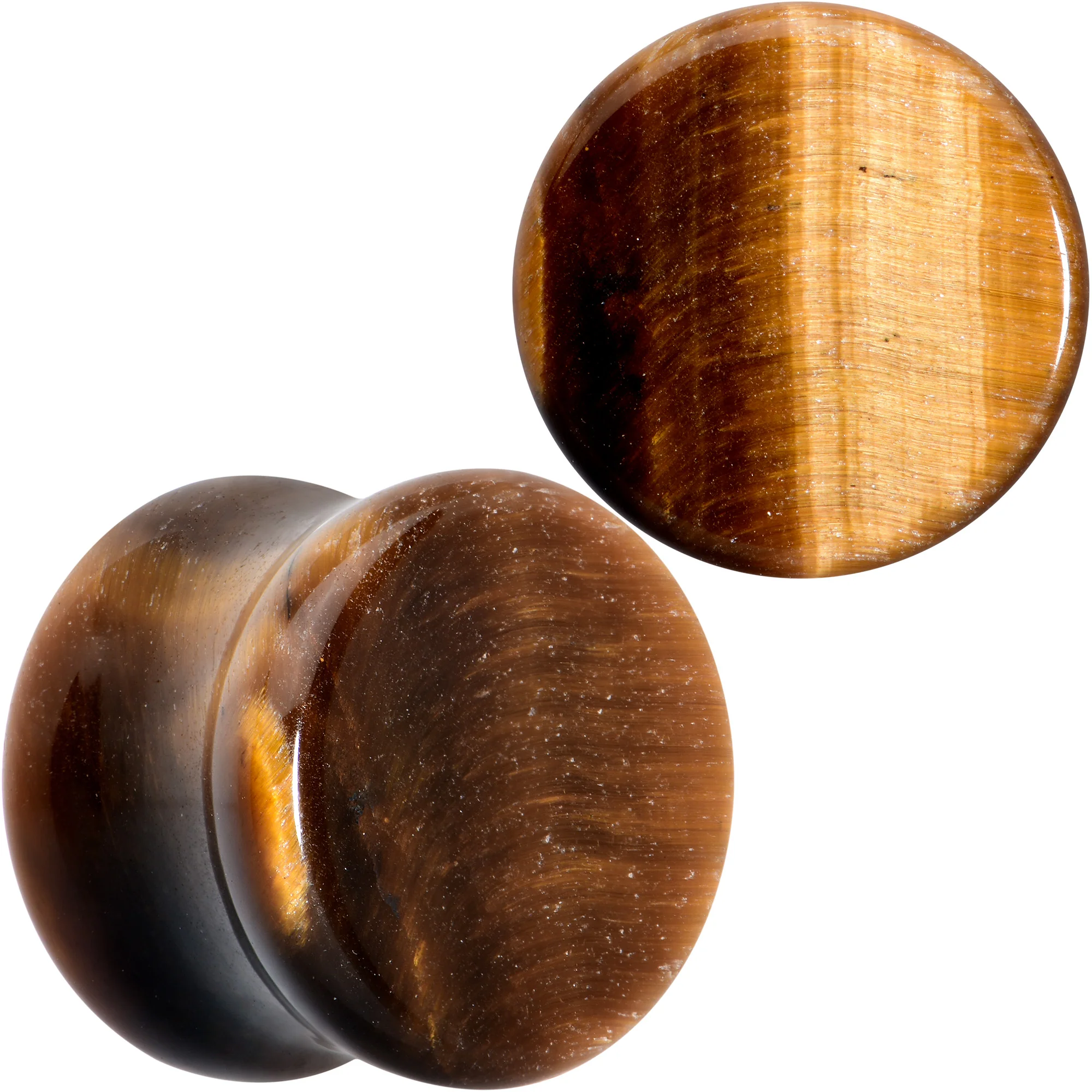 Natural Brown Tiger Eye Stone Double Flare Plug Set - Image 14
