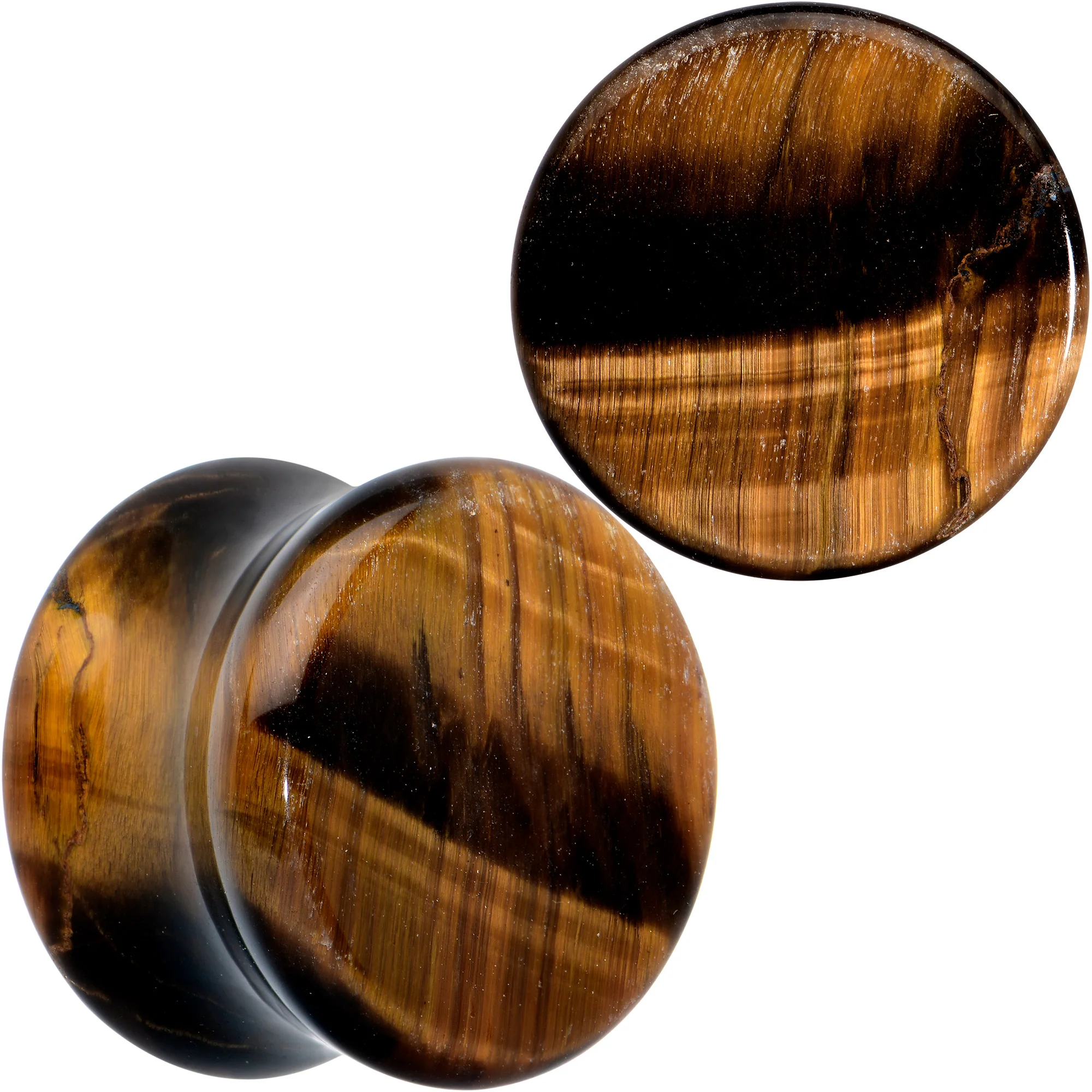 Natural Brown Tiger Eye Stone Double Flare Plug Set - Image 15