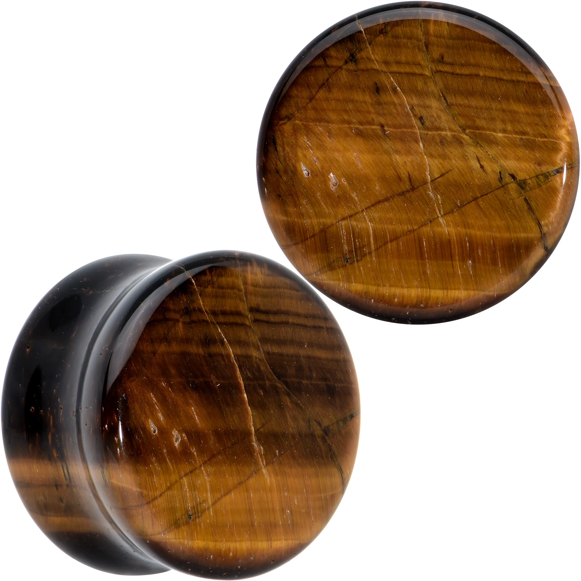 Natural Brown Tiger Eye Stone Double Flare Plug Set - Image 16