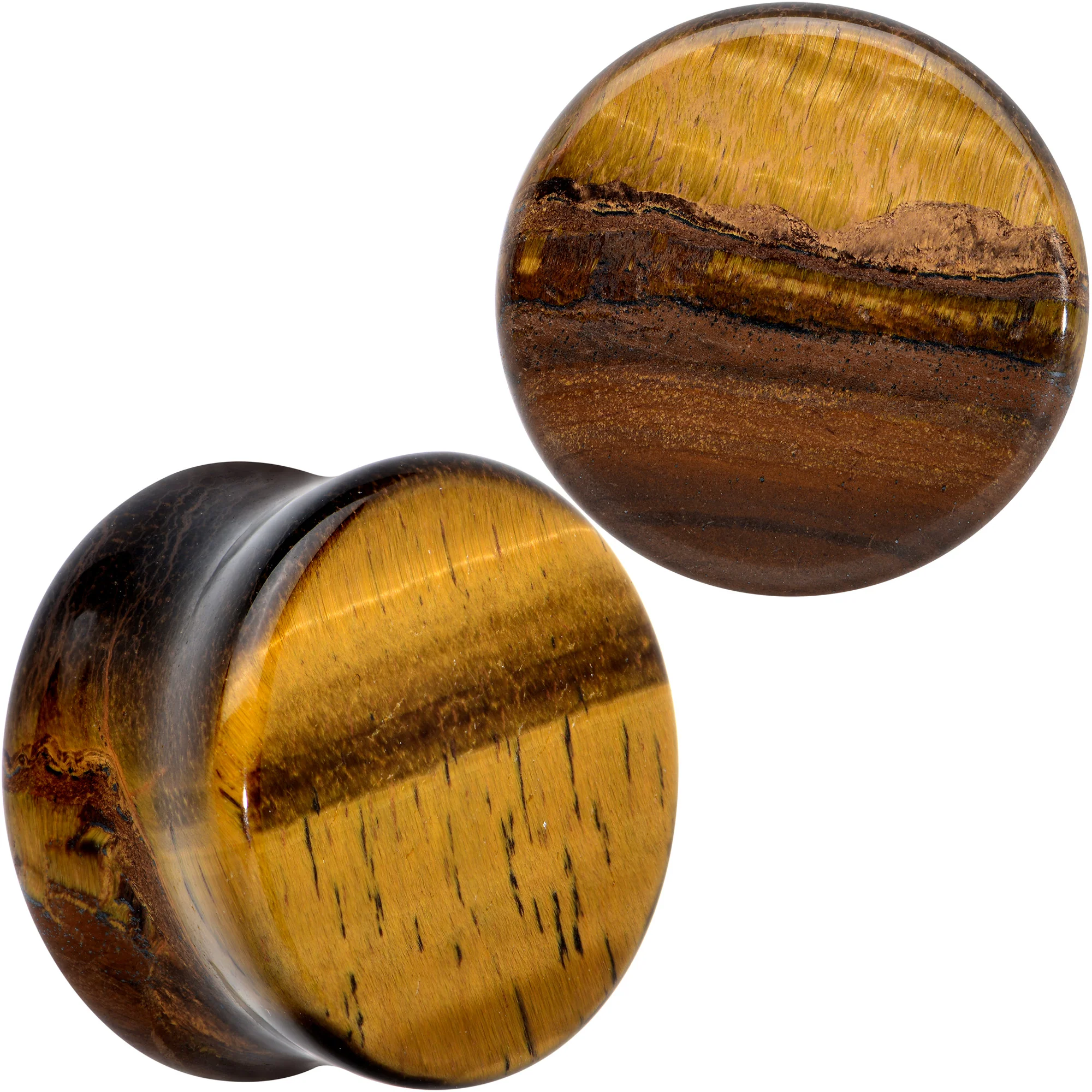 Natural Brown Tiger Eye Stone Double Flare Plug Set - Image 17