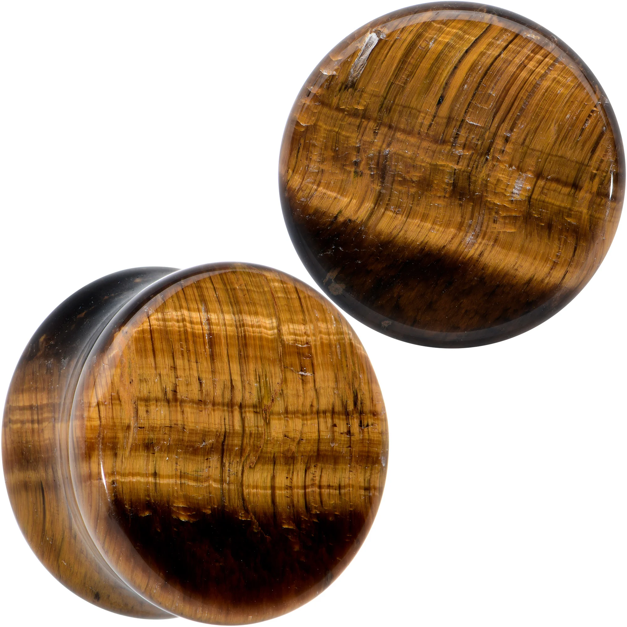 Natural Brown Tiger Eye Stone Double Flare Plug Set - Image 18