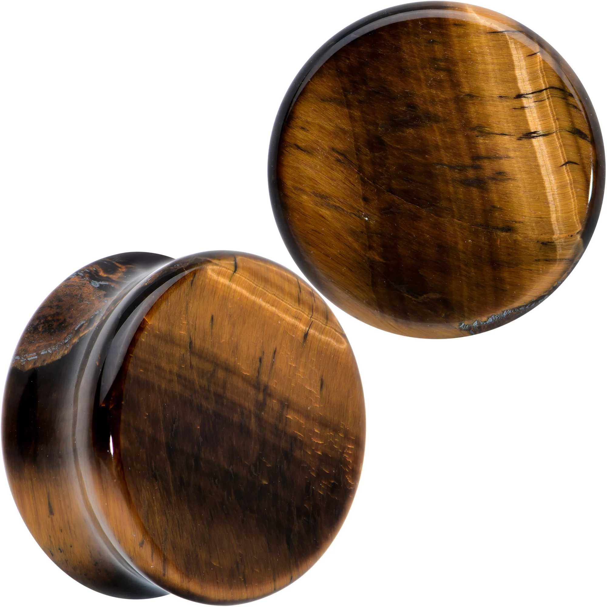 Natural Brown Tiger Eye Stone Double Flare Plug Set - Image 19