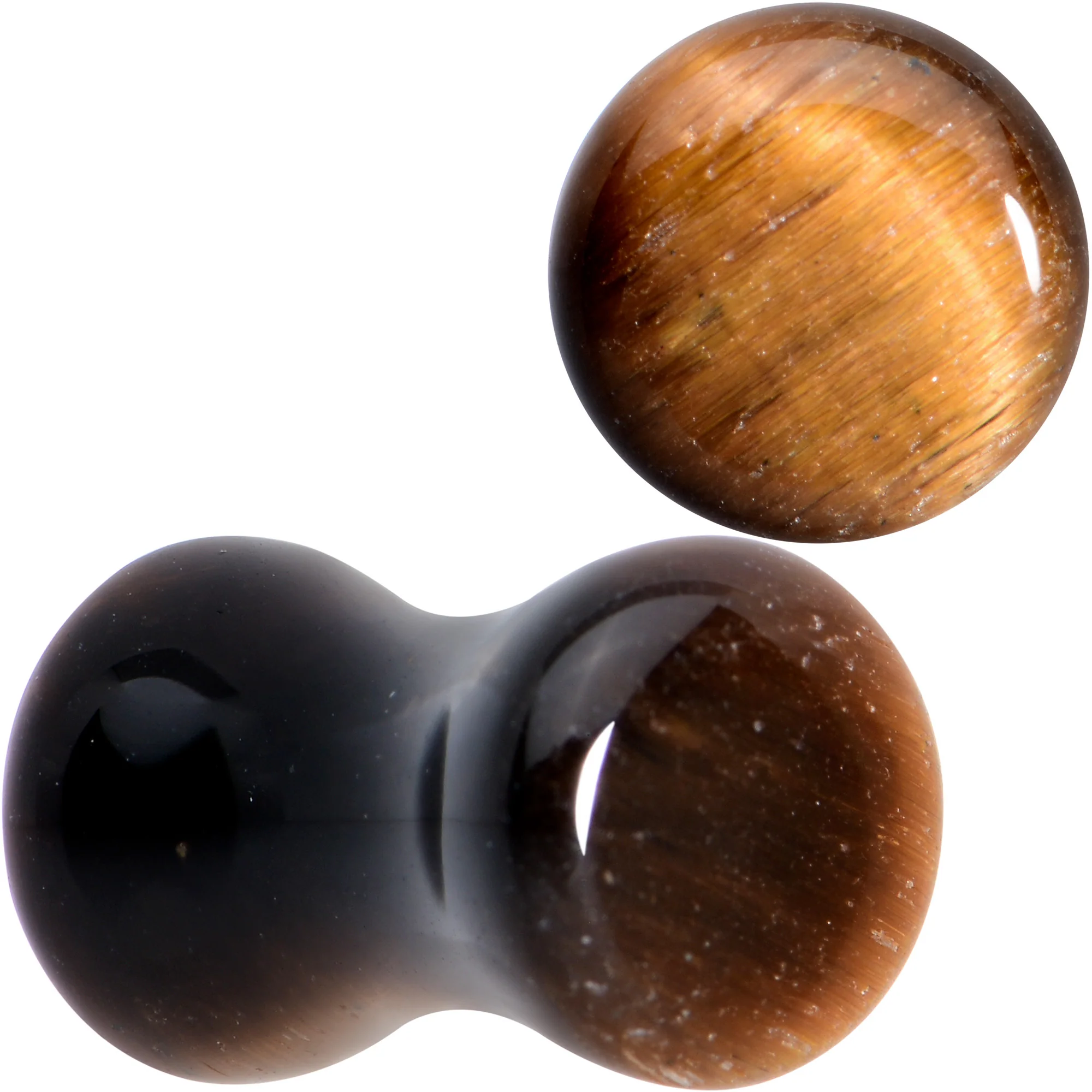 Natural Brown Tiger Eye Stone Double Flare Plug Set - Image 7