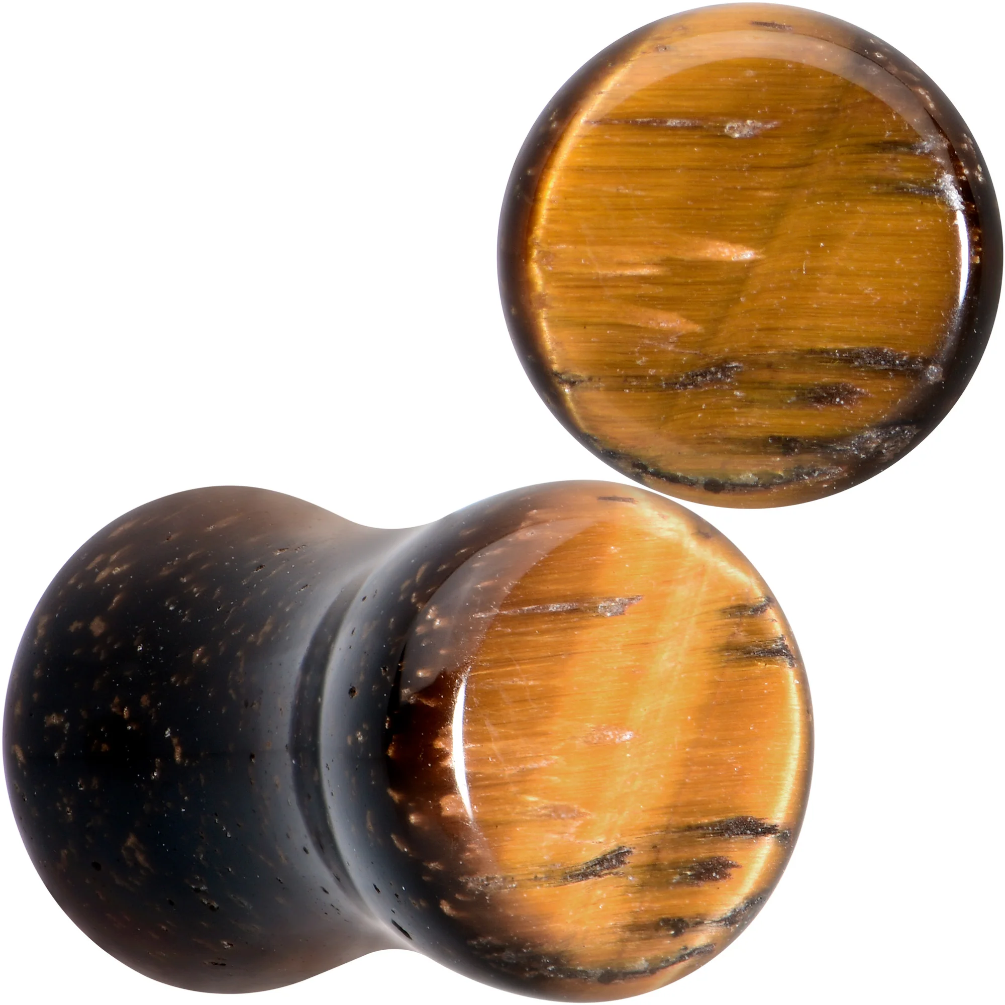 Natural Brown Tiger Eye Stone Double Flare Plug Set - Image 8