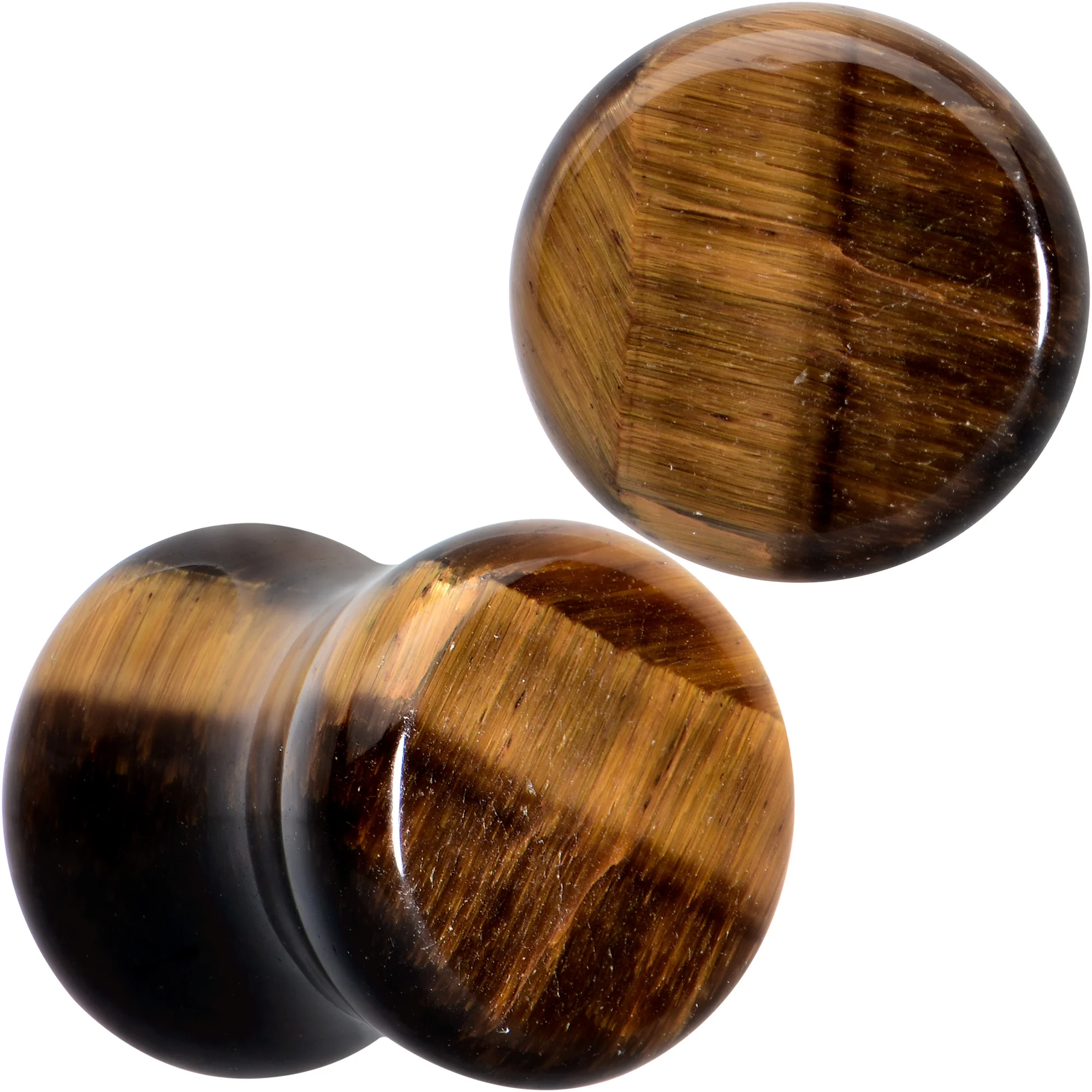 Natural Brown Tiger Eye Stone Double Flare Plug Set - Image 9