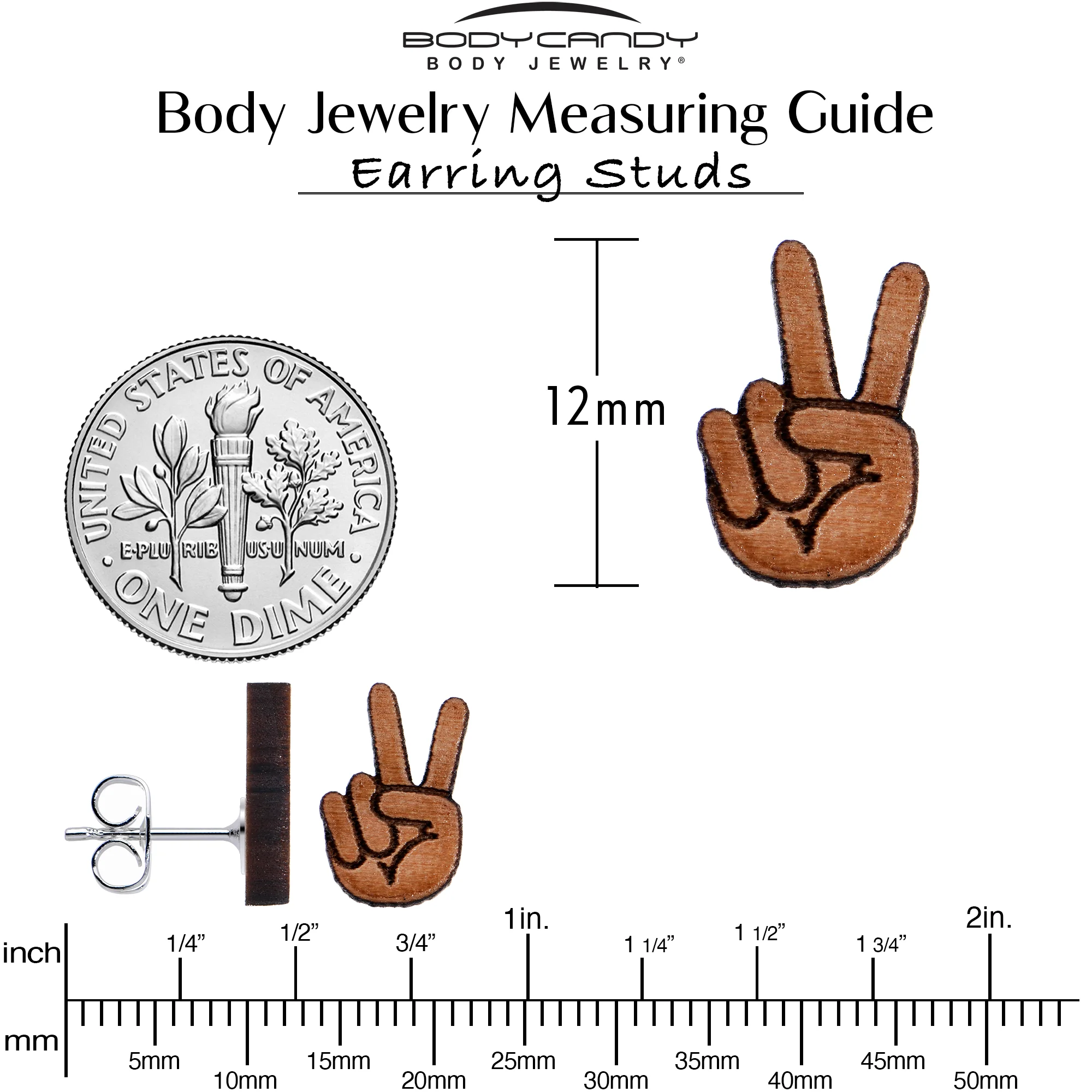 Natural Maple Wood Peace Sign Fingers Stud Earrings - Image 5