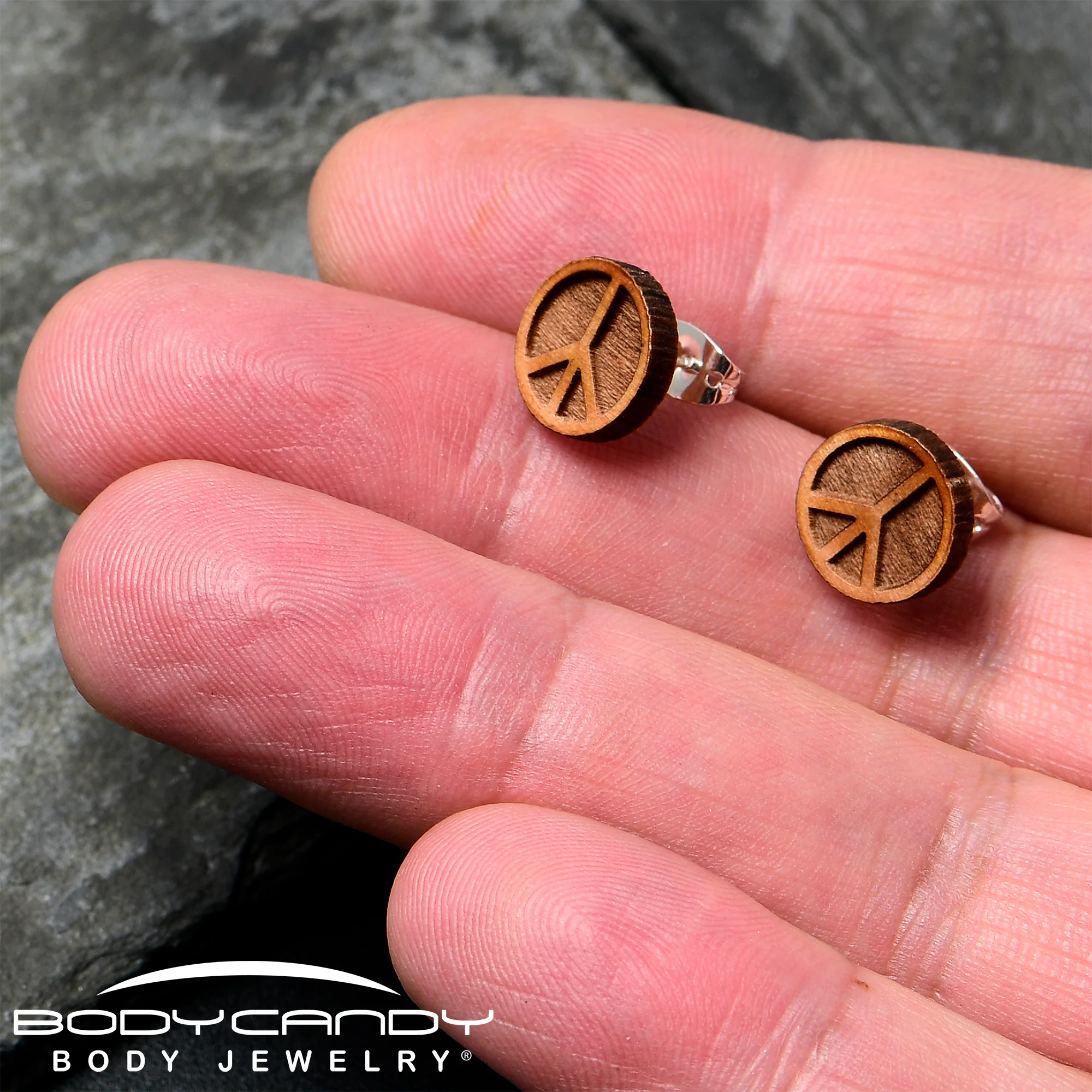 Natural Maple Wood Peace Sign Symbol Stud Earrings - Image 4