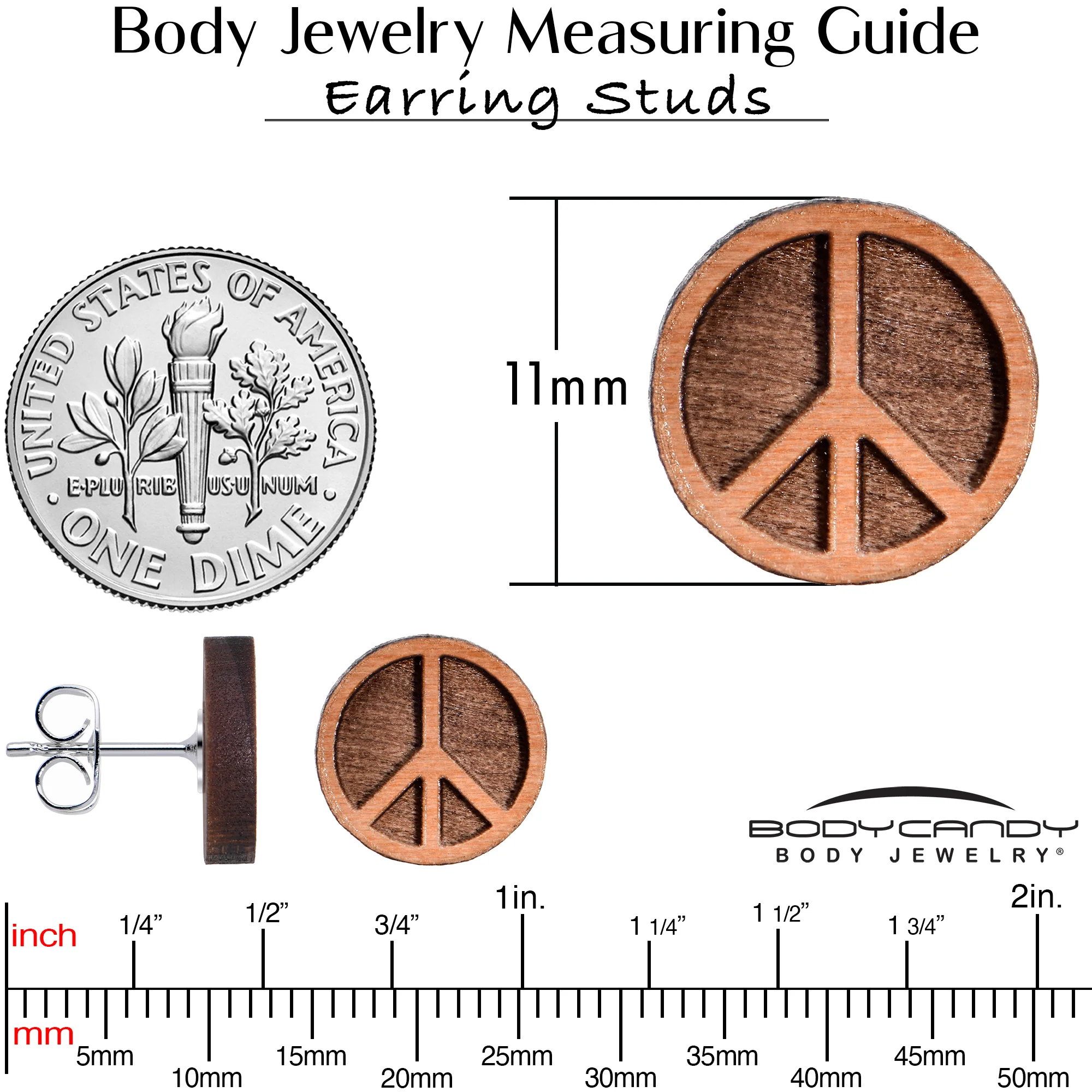Natural Maple Wood Peace Sign Symbol Stud Earrings - Image 5