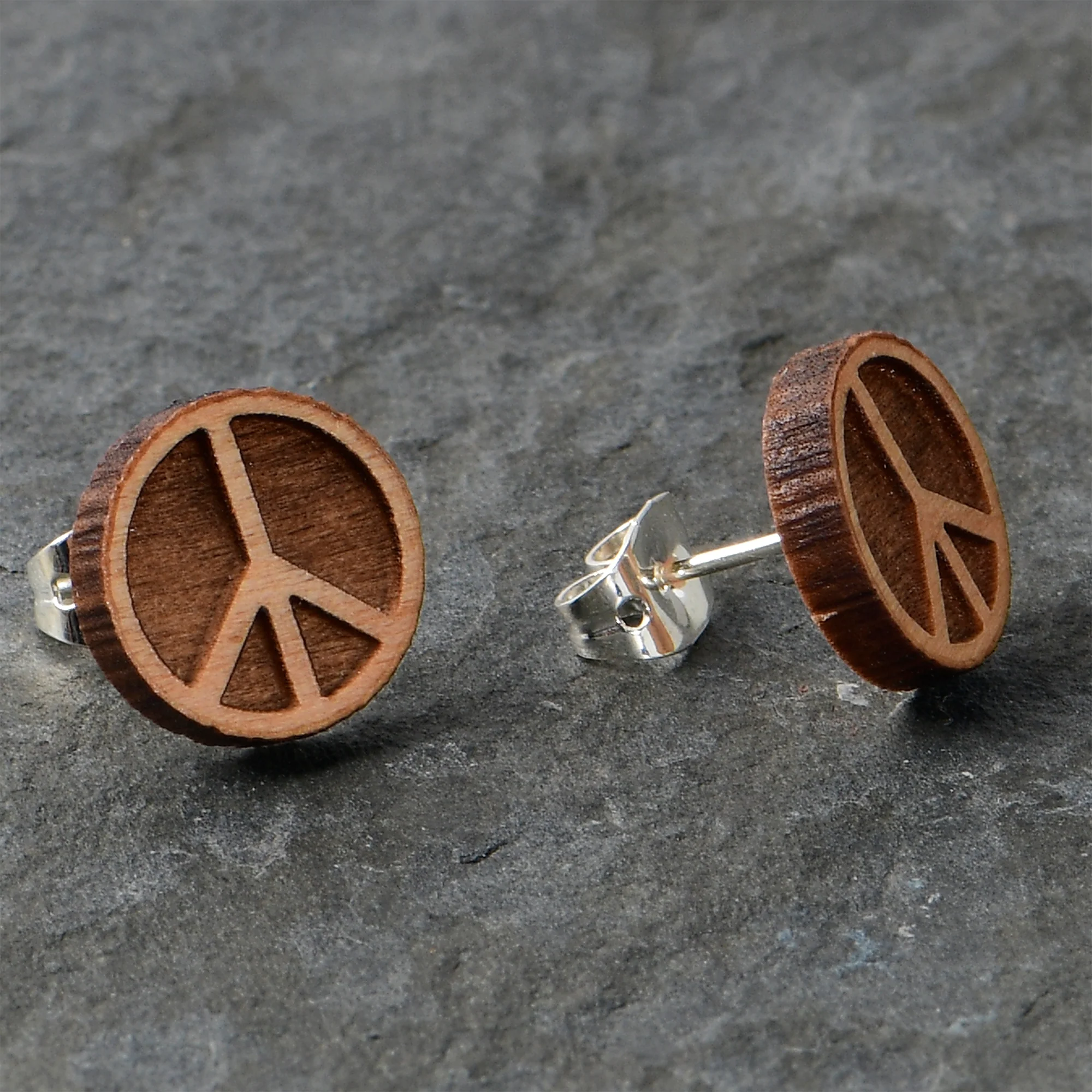 Natural Maple Wood Peace Sign Symbol Stud Earrings - Image 6