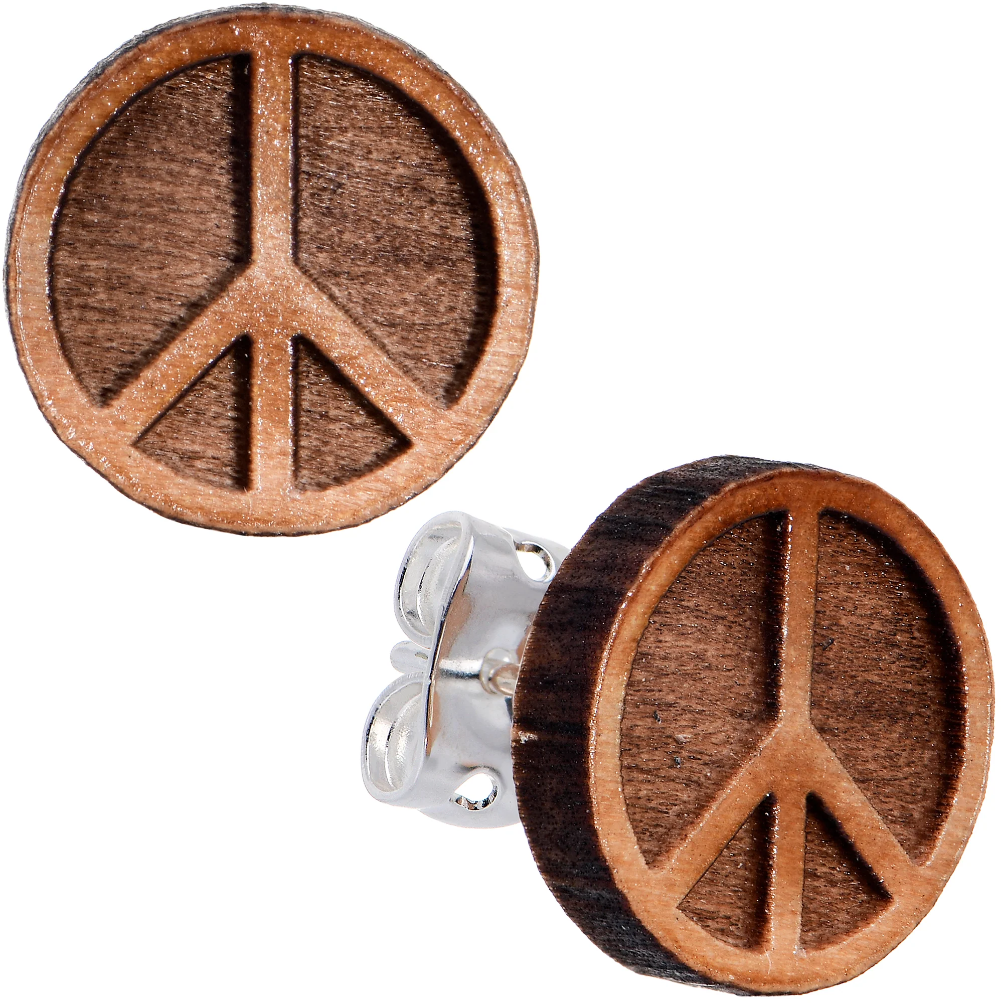 Natural Maple Wood Peace Sign Symbol Stud Earrings - Image 8