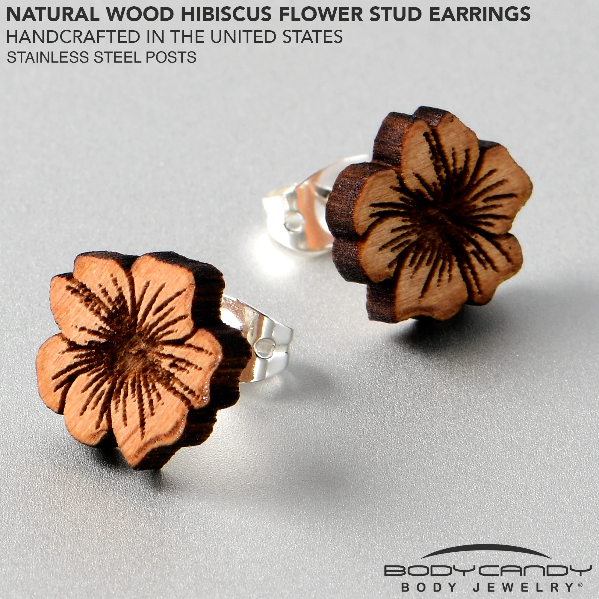 Natural Maple Wood Spring Flowers Stud Earrings - Image 3