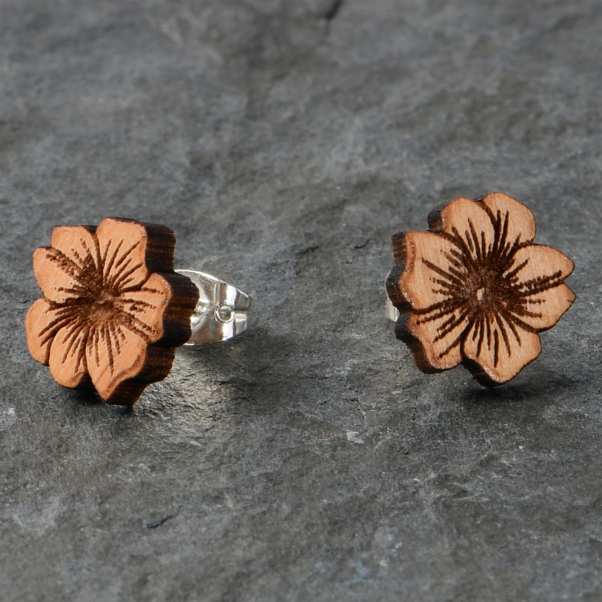 Natural Maple Wood Spring Flowers Stud Earrings - Image 6