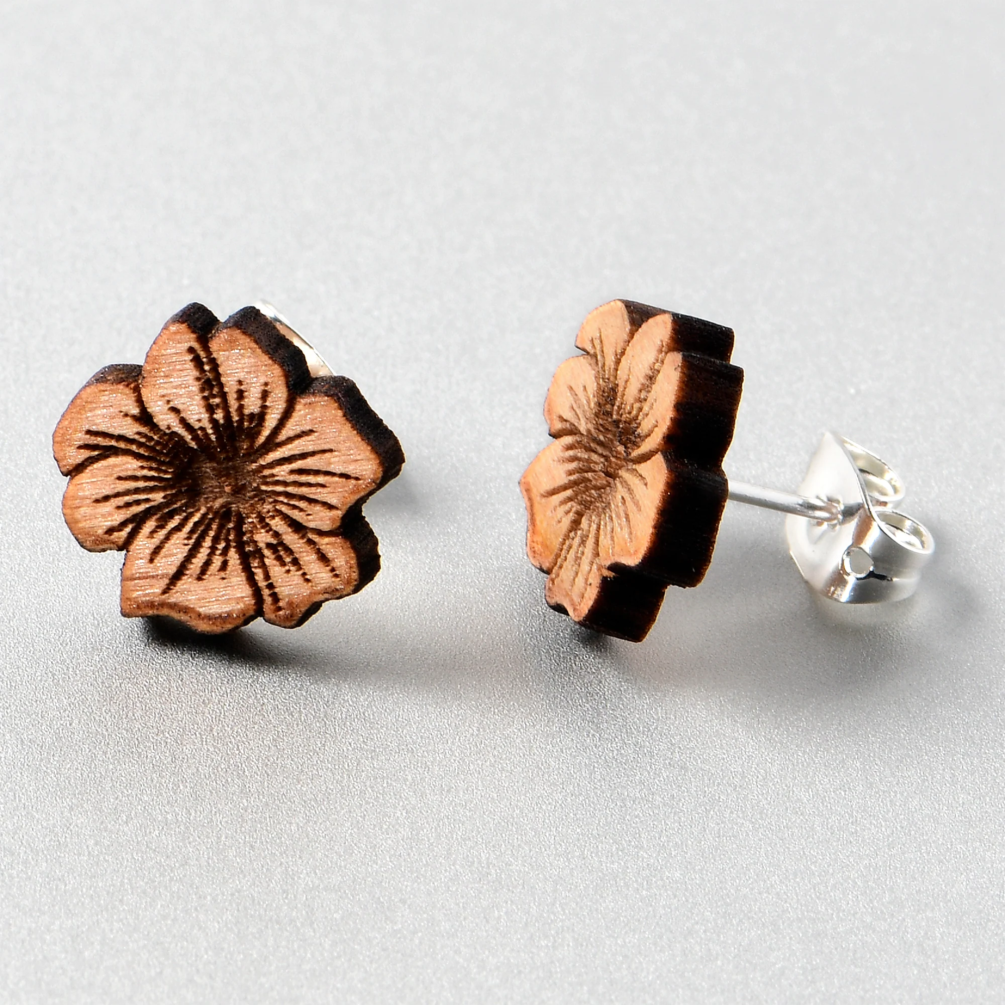 Natural Maple Wood Spring Flowers Stud Earrings - Image 8