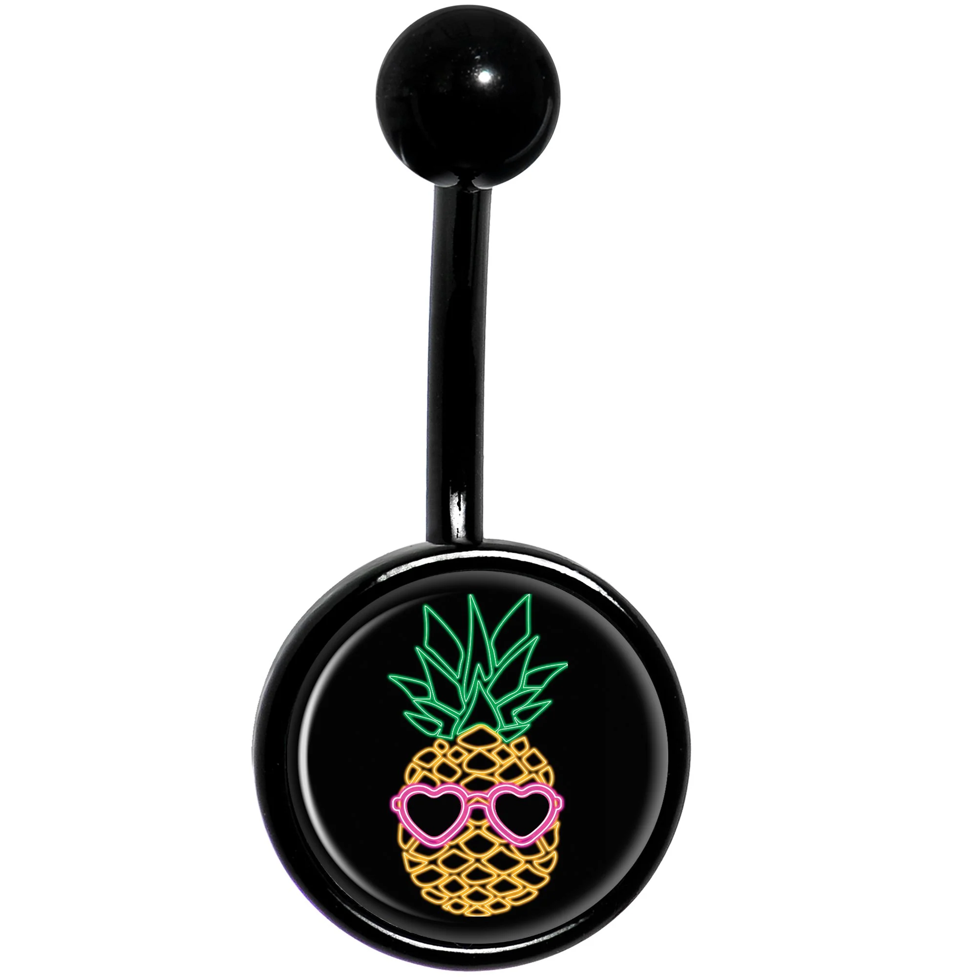 Neon Heart Tropical Pineapple Black Belly Ring - Image 2