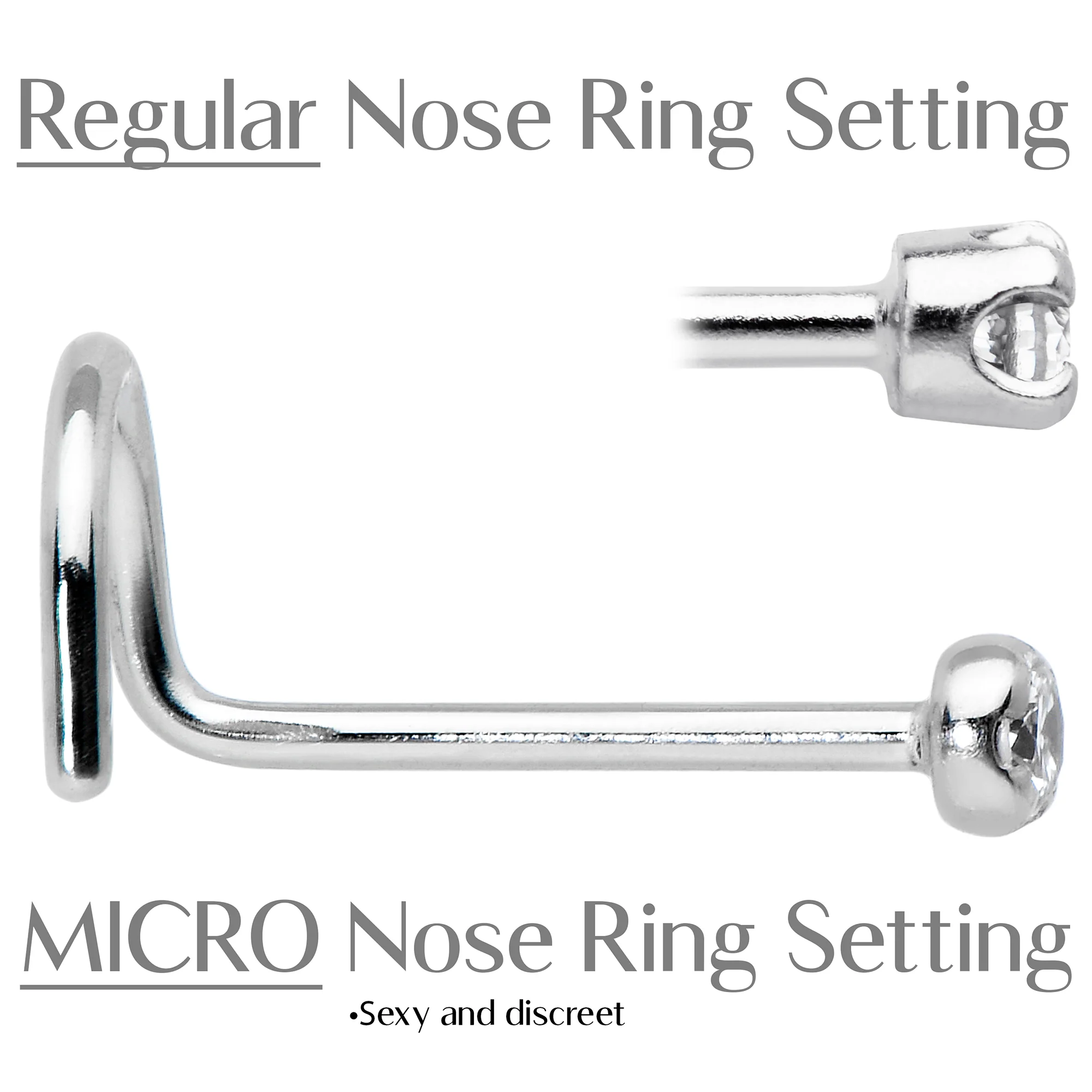 14k Solid White Gold Genuine 1.5mm Diamond Micro Nose Ring - Image 4