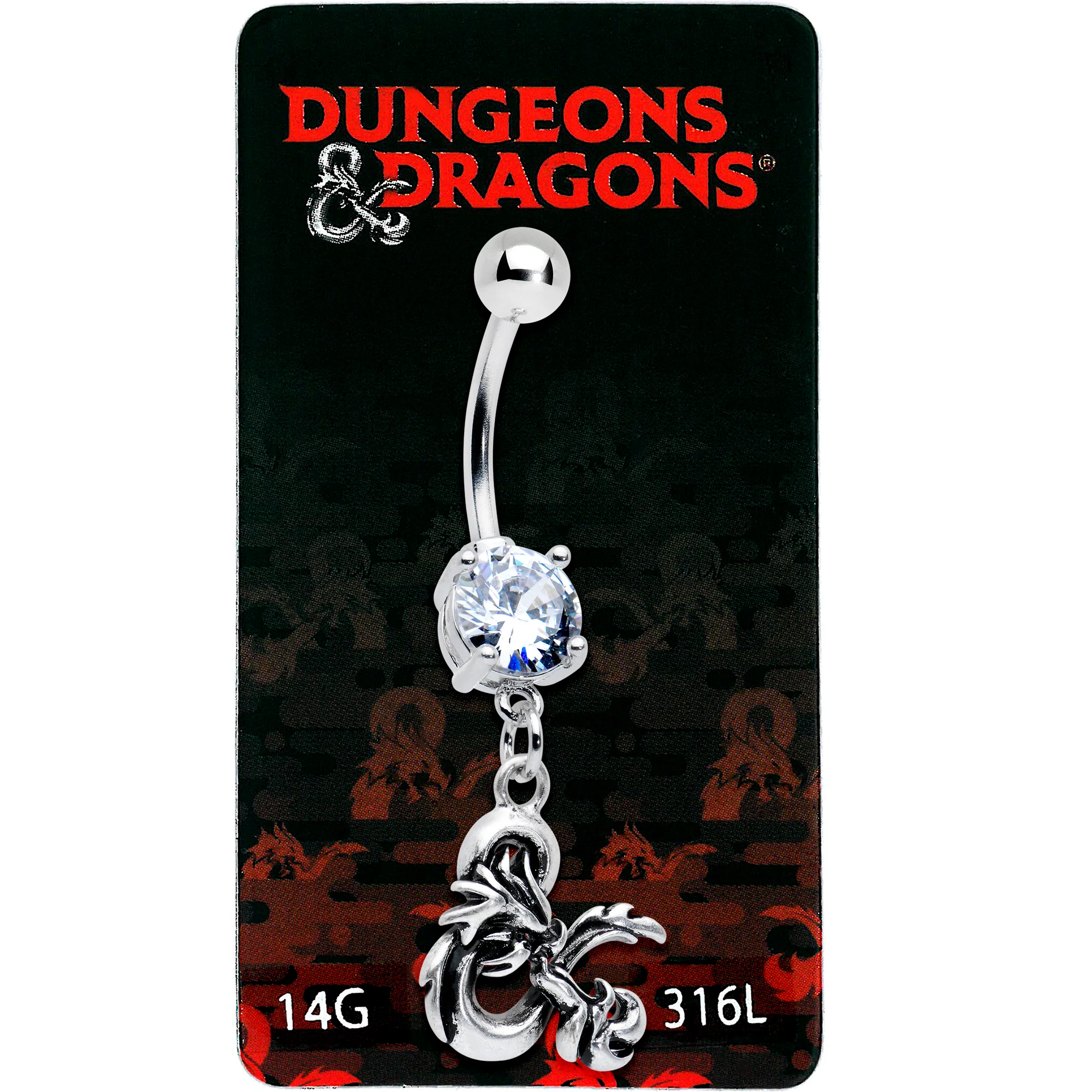 Officially Licensed Dungeons & Dragons Clear CZ Gem Dangle Belly Ring - Image 2