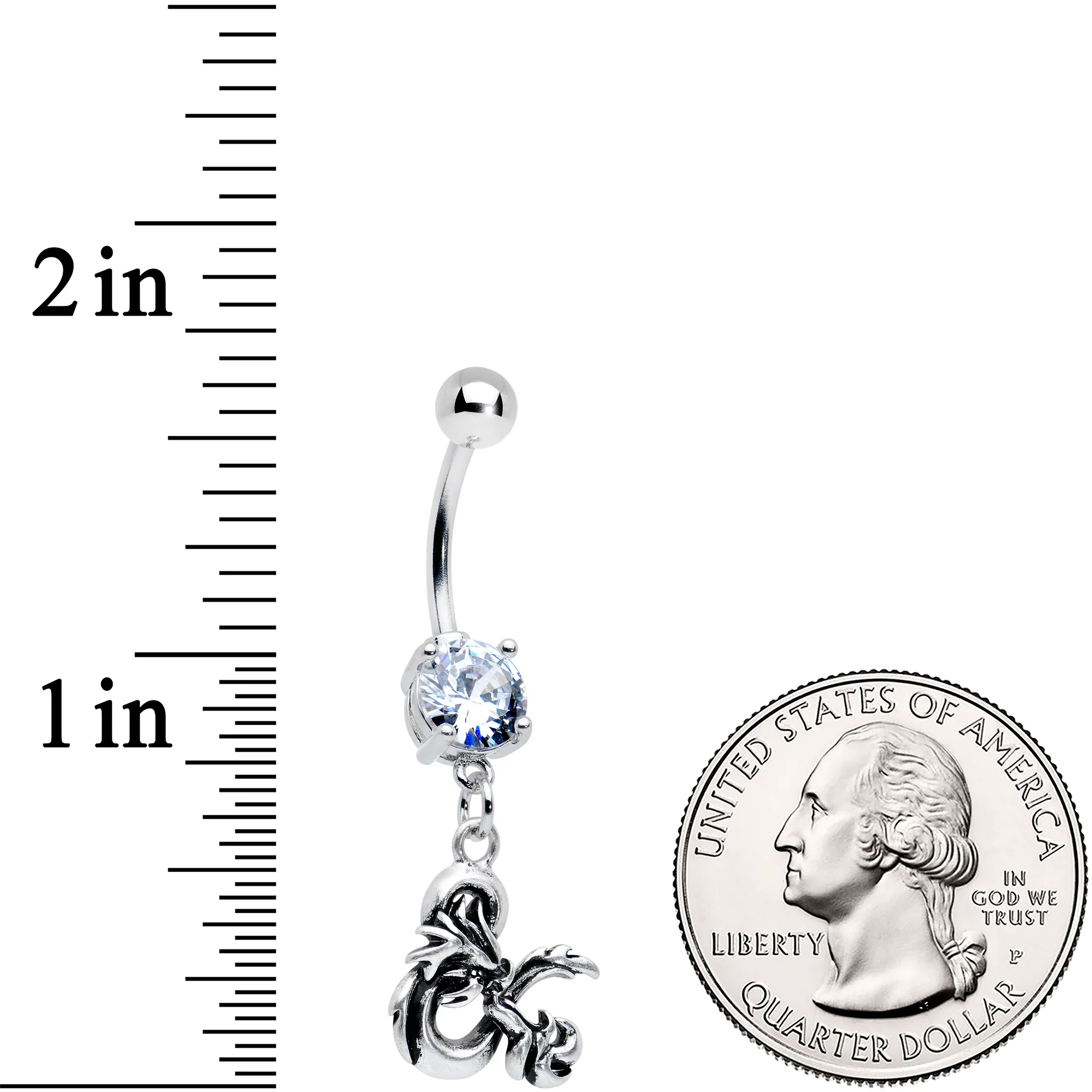 Officially Licensed Dungeons & Dragons Clear CZ Gem Dangle Belly Ring - Image 3