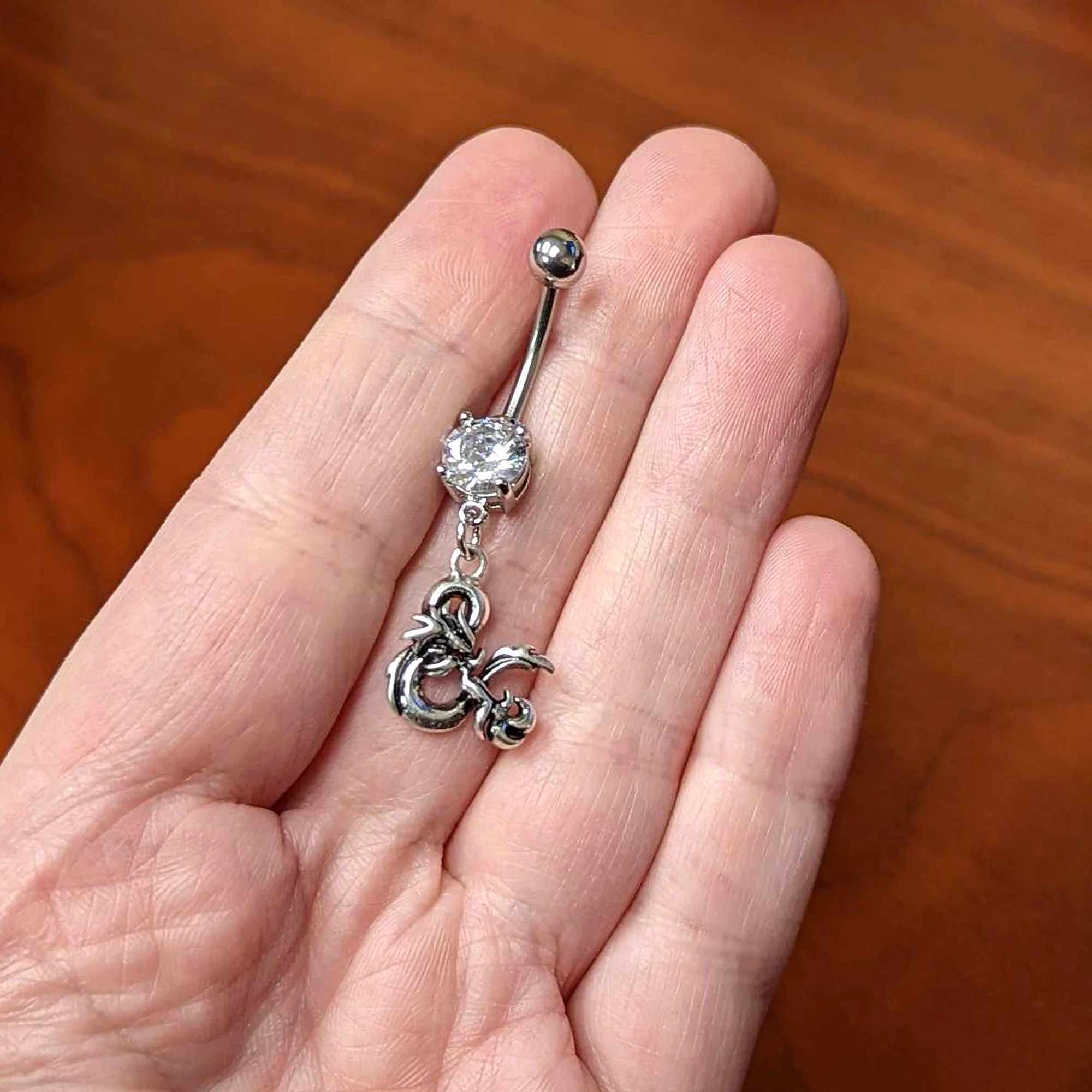 Officially Licensed Dungeons & Dragons Clear CZ Gem Dangle Belly Ring - Image 4
