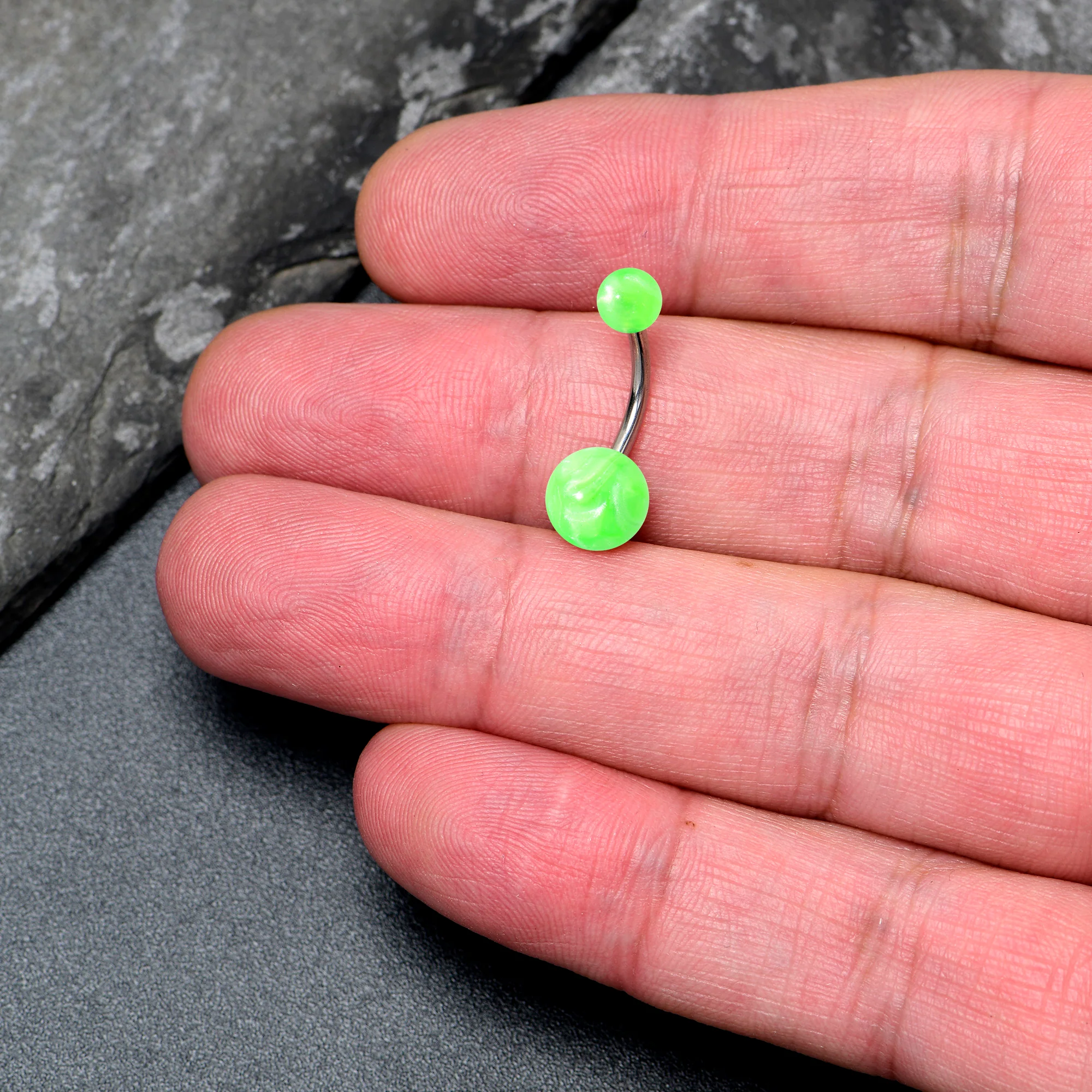 Opaque Bright Green Ends Belly Ring - Image 2