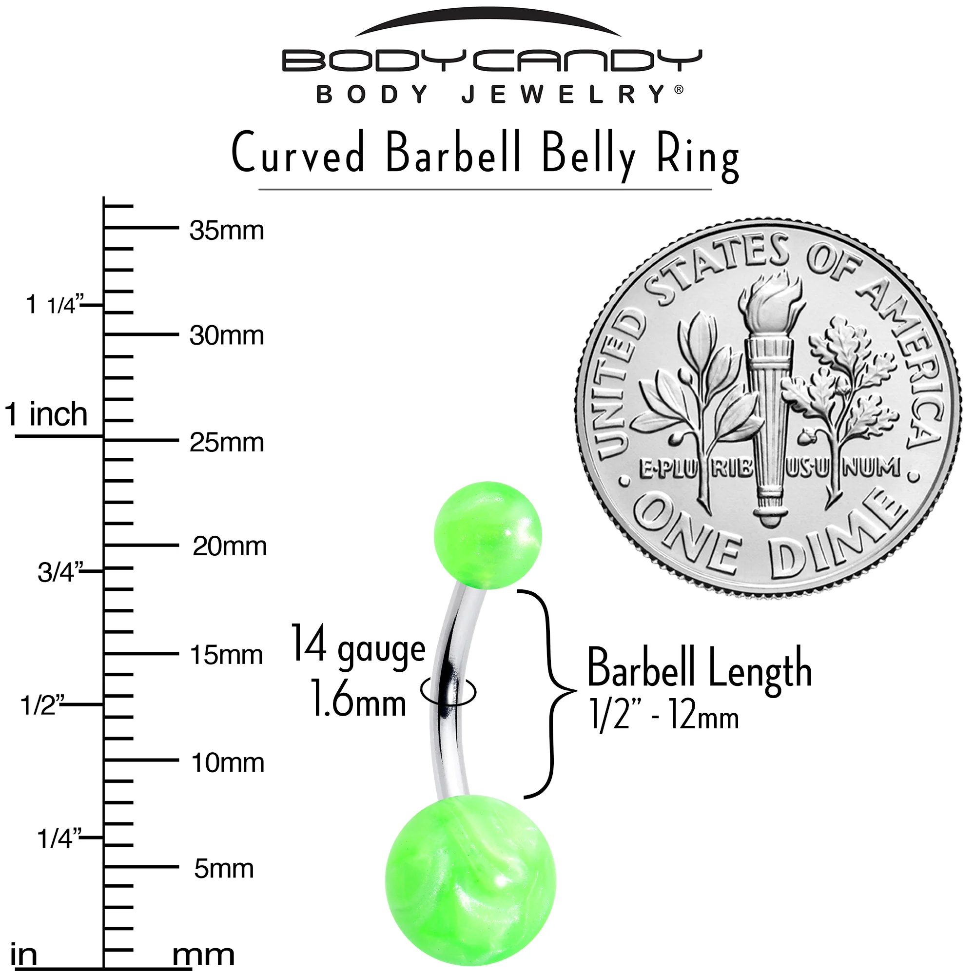 Opaque Bright Green Ends Belly Ring - Image 4