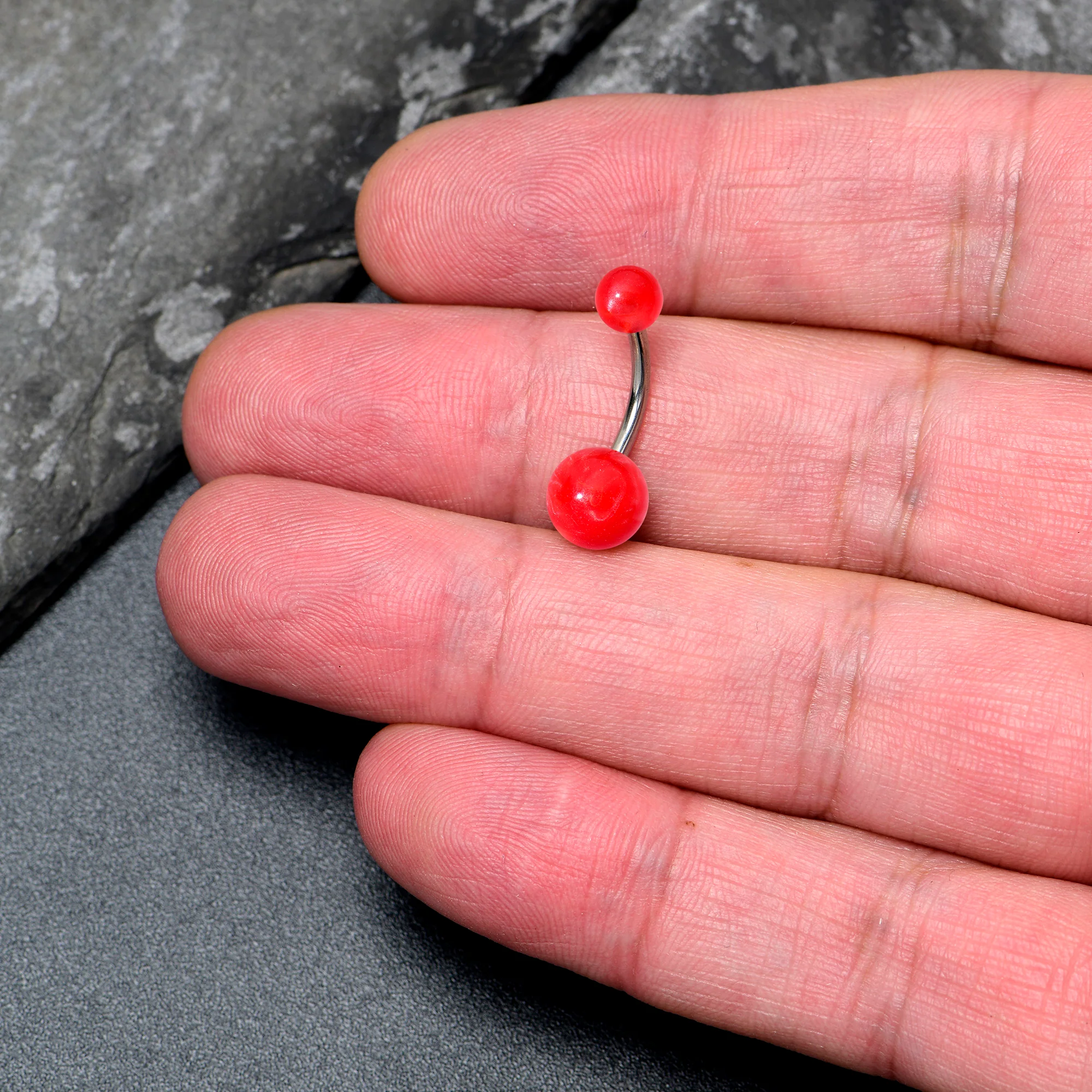 Opaque Bright Red Ends Belly Ring - Image 2