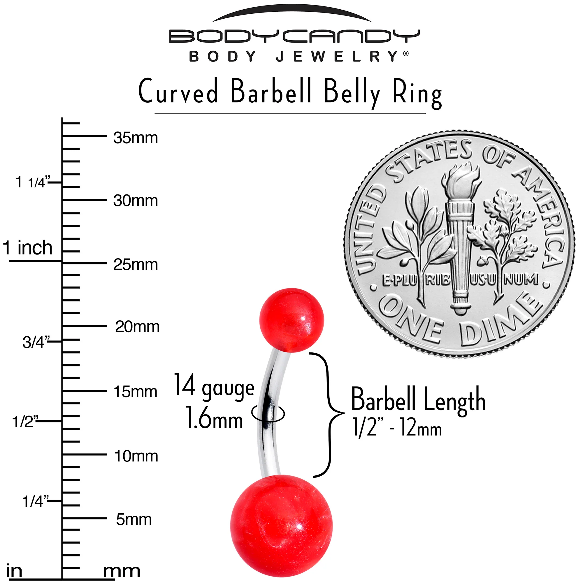 Opaque Bright Red Ends Belly Ring - Image 4