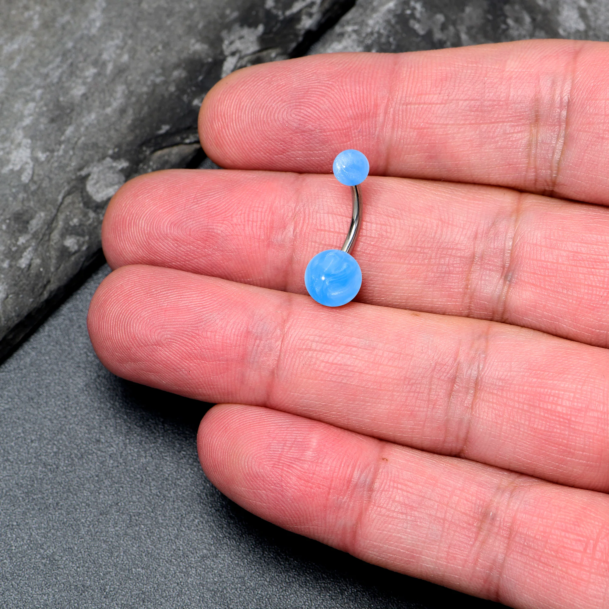 Opaque Pastel Blue Ends Belly Ring - Image 2