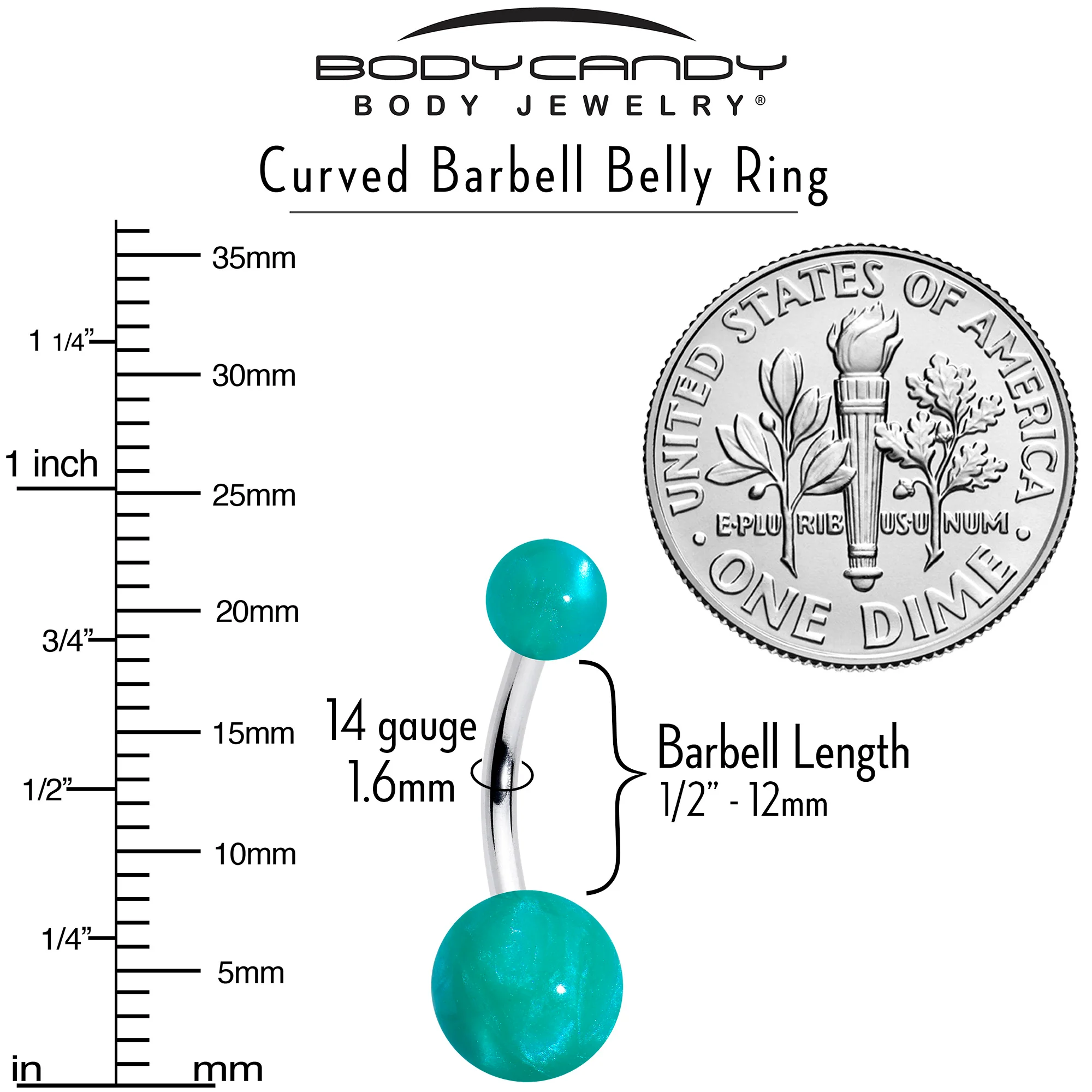 Opaque Teal Green Ends Belly Ring - Image 4