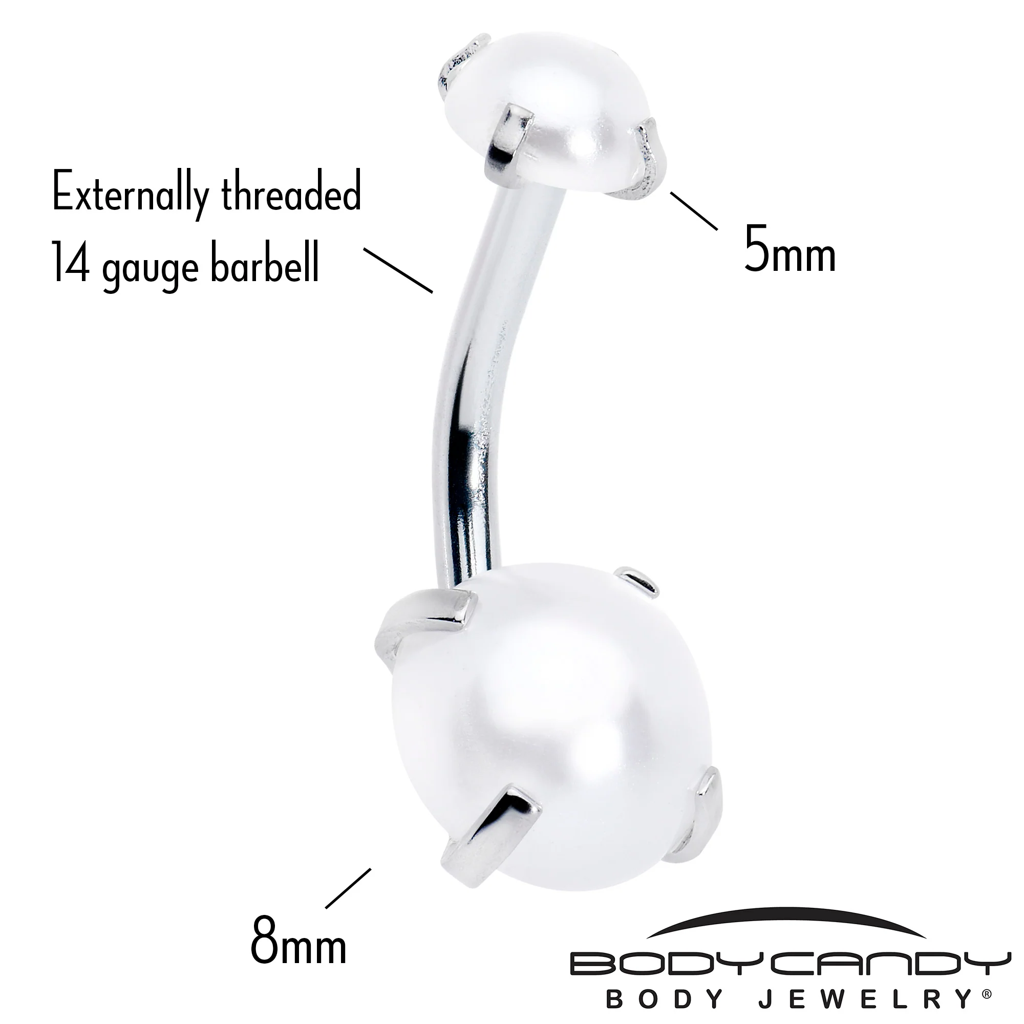 Opaque White Faux Pearl June Birthstone Double Mount Belly Ring - Image 3
