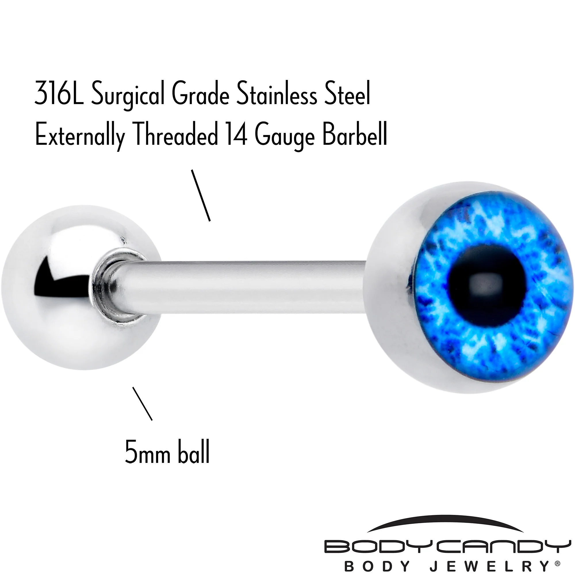 Open Blue Eye Barbell Tongue Ring - Image 2