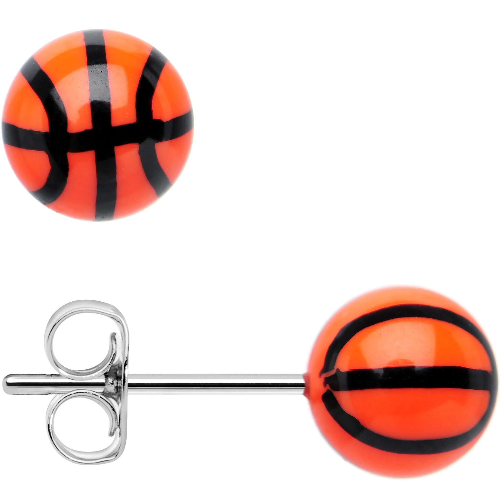 Orange Acrylic Double Dribble Basketball Stud Earrings - Image 2