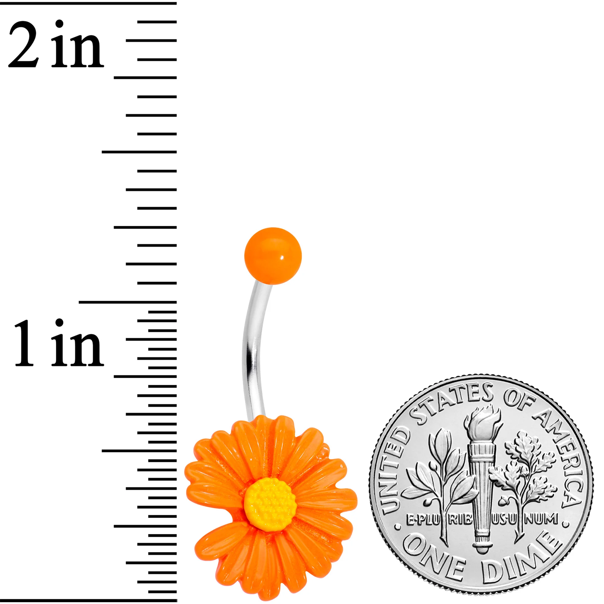 Orange Daisy Flower Belly Ring - Image 2