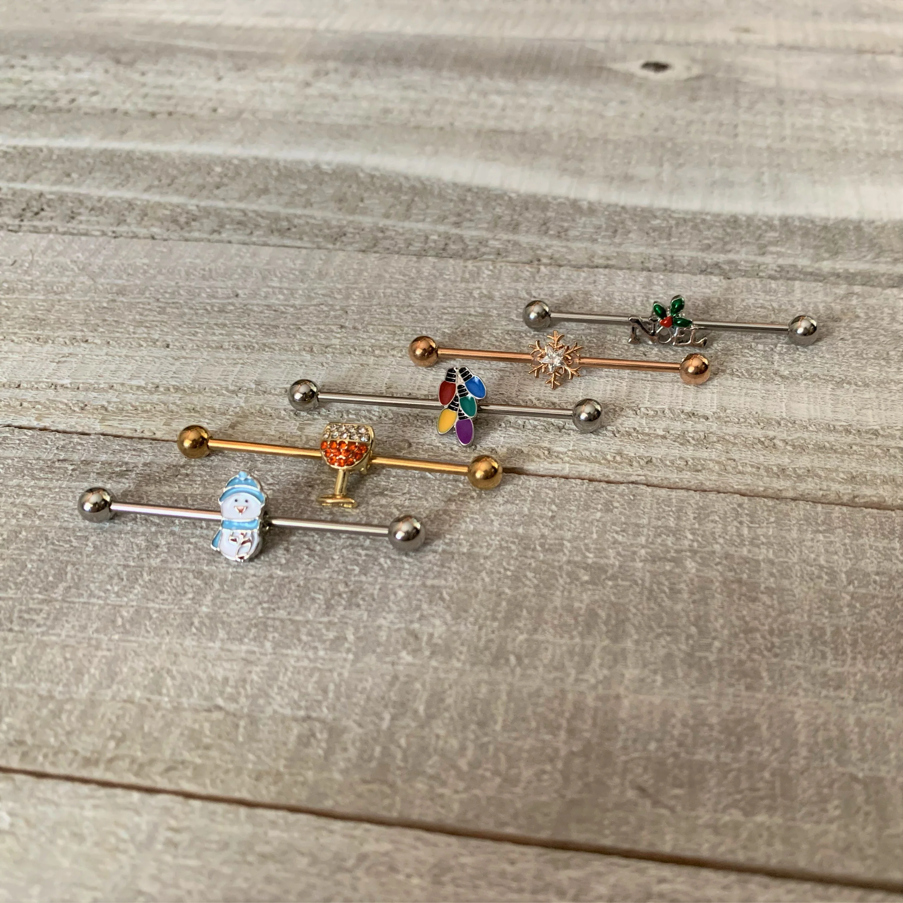 Orange Gem Gold Tone Holiday Wine Halloween Industrial Barbell 38mm - Image 3
