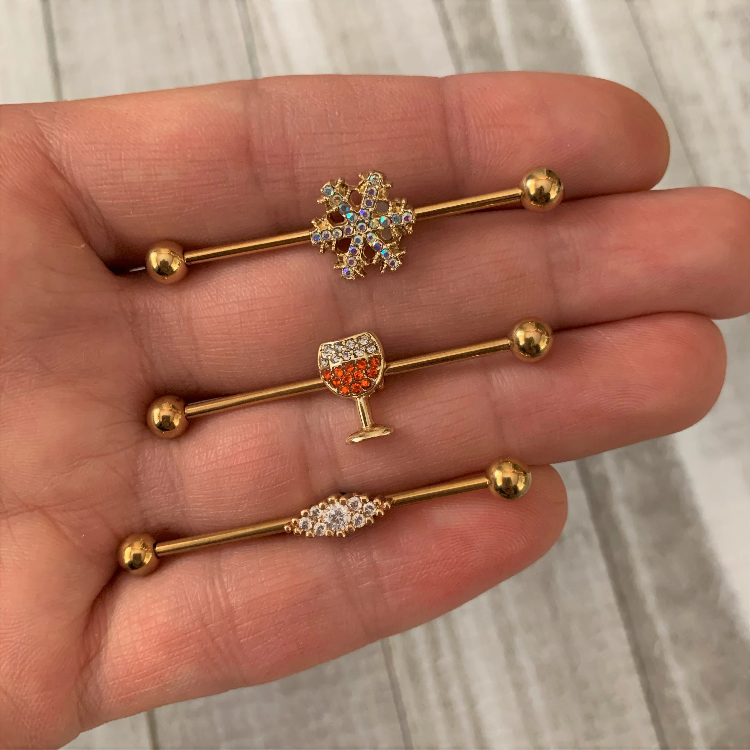Orange Gem Gold Tone Holiday Wine Halloween Industrial Barbell 38mm - Image 4
