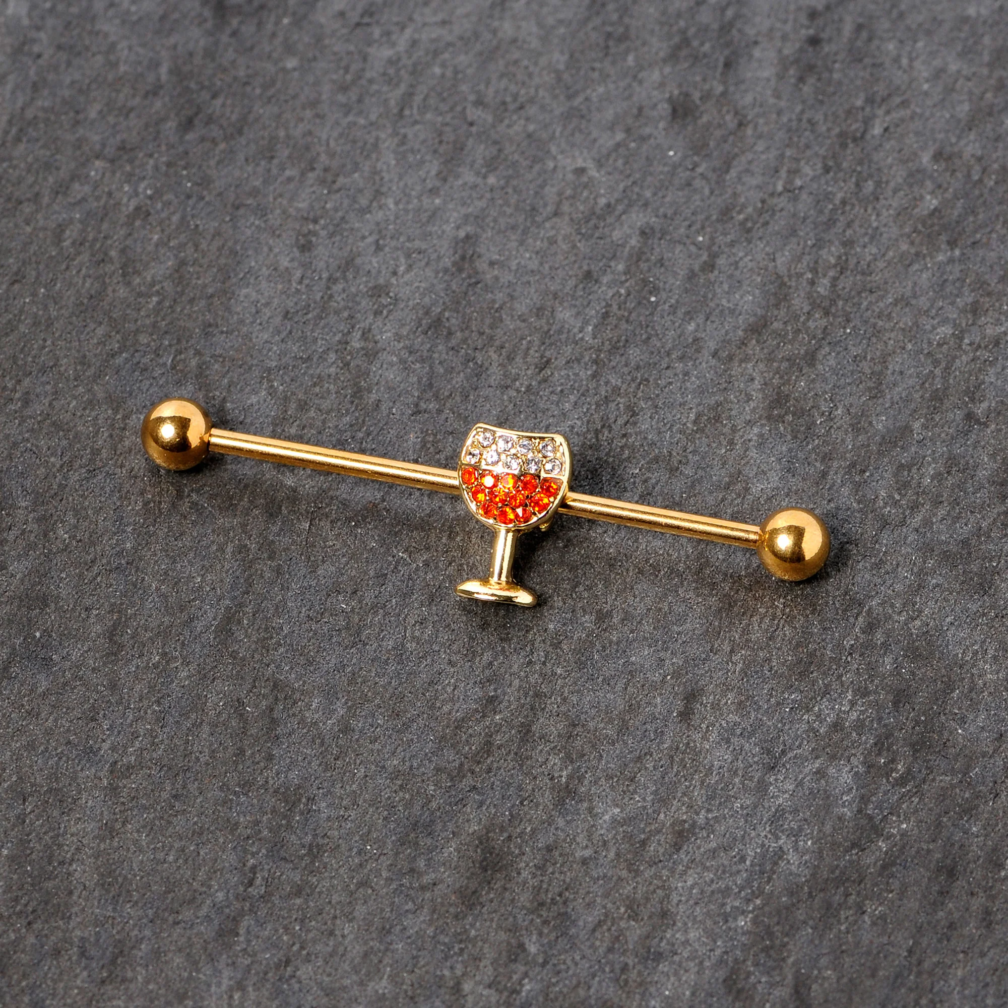 Orange Gem Gold Tone Holiday Wine Halloween Industrial Barbell 38mm - Image 6