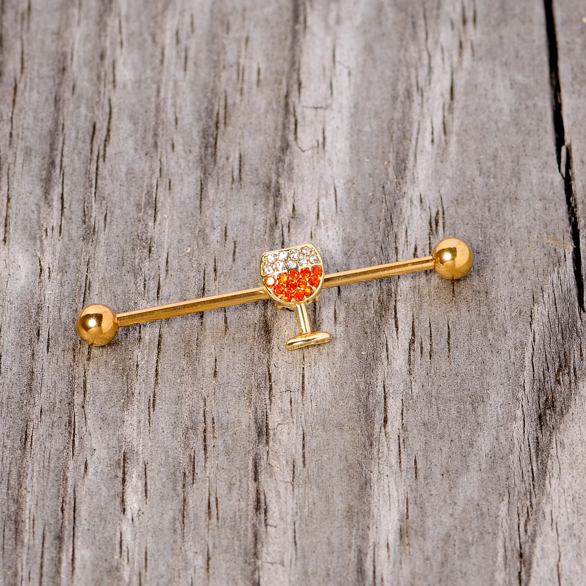Orange Gem Gold Tone Holiday Wine Halloween Industrial Barbell 38mm - Image 7
