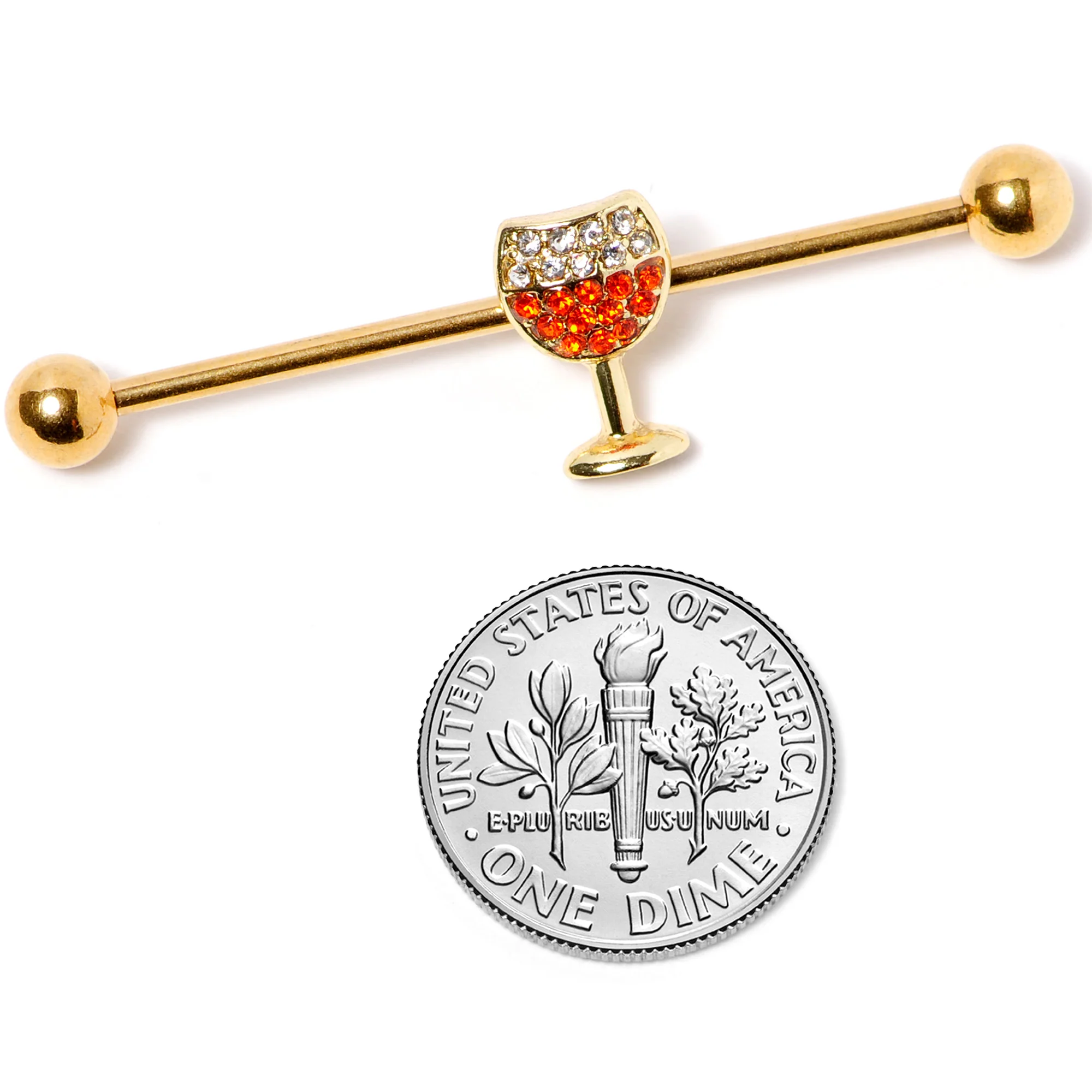 Orange Gem Gold Tone Holiday Wine Halloween Industrial Barbell 38mm - Image 8