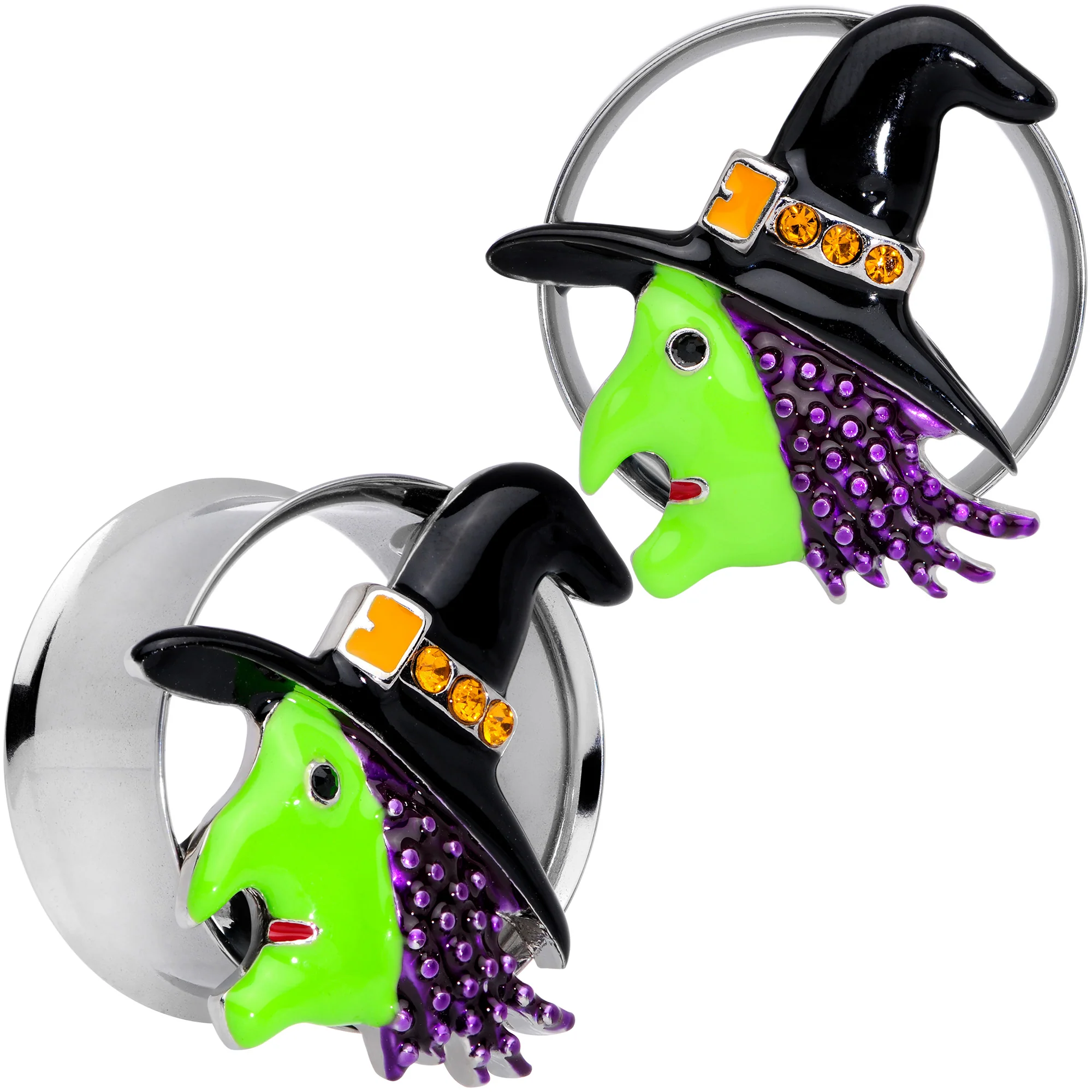 Orange Gem Green Witch Halloween Double Flare Tunnel Plug Set - Image 10