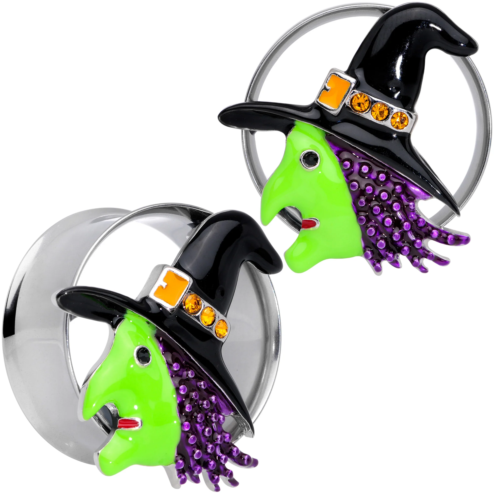 Orange Gem Green Witch Halloween Double Flare Tunnel Plug Set - Image 11