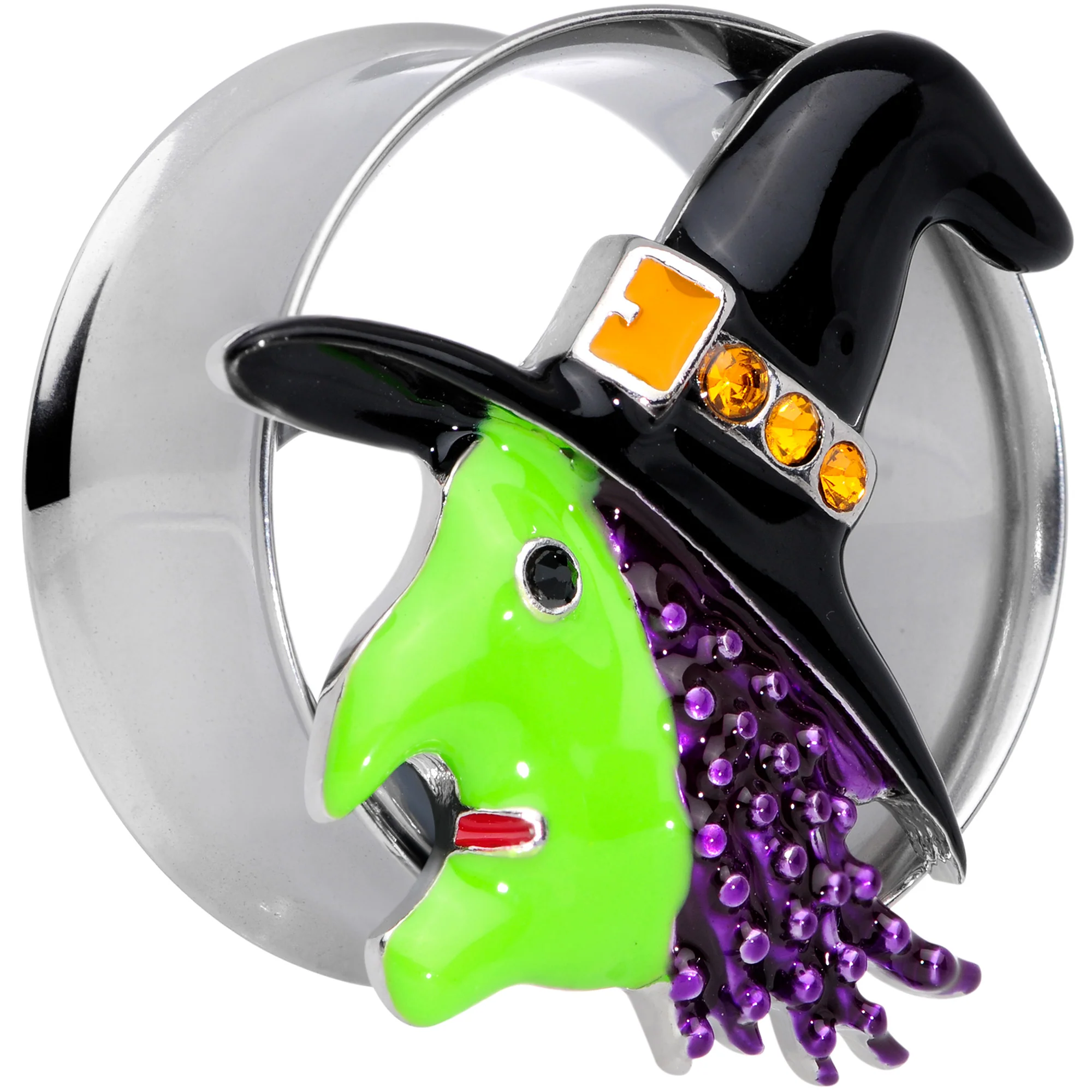 Orange Gem Green Witch Halloween Double Flare Tunnel Plug Set - Image 3