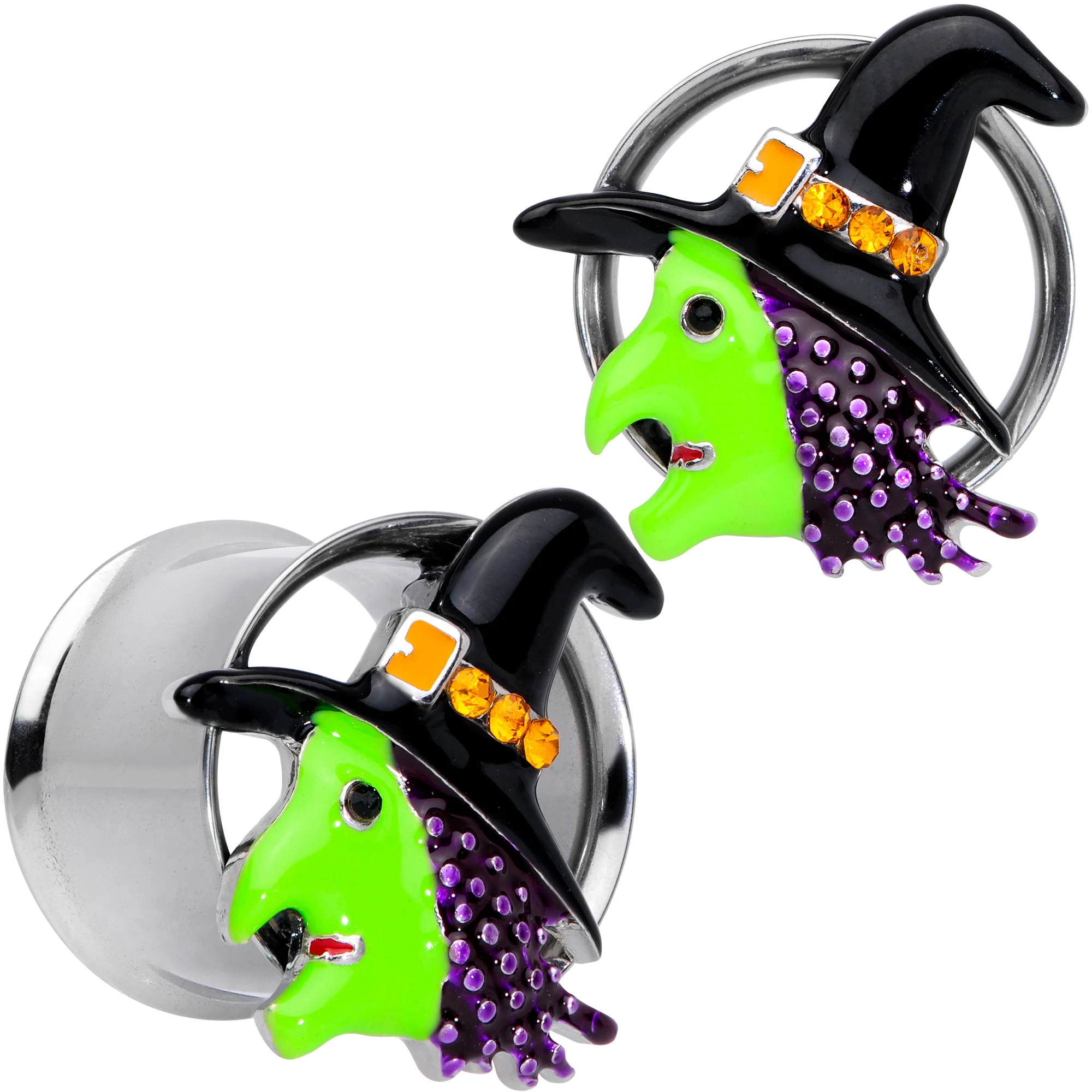 Orange Gem Green Witch Halloween Double Flare Tunnel Plug Set - Image 7