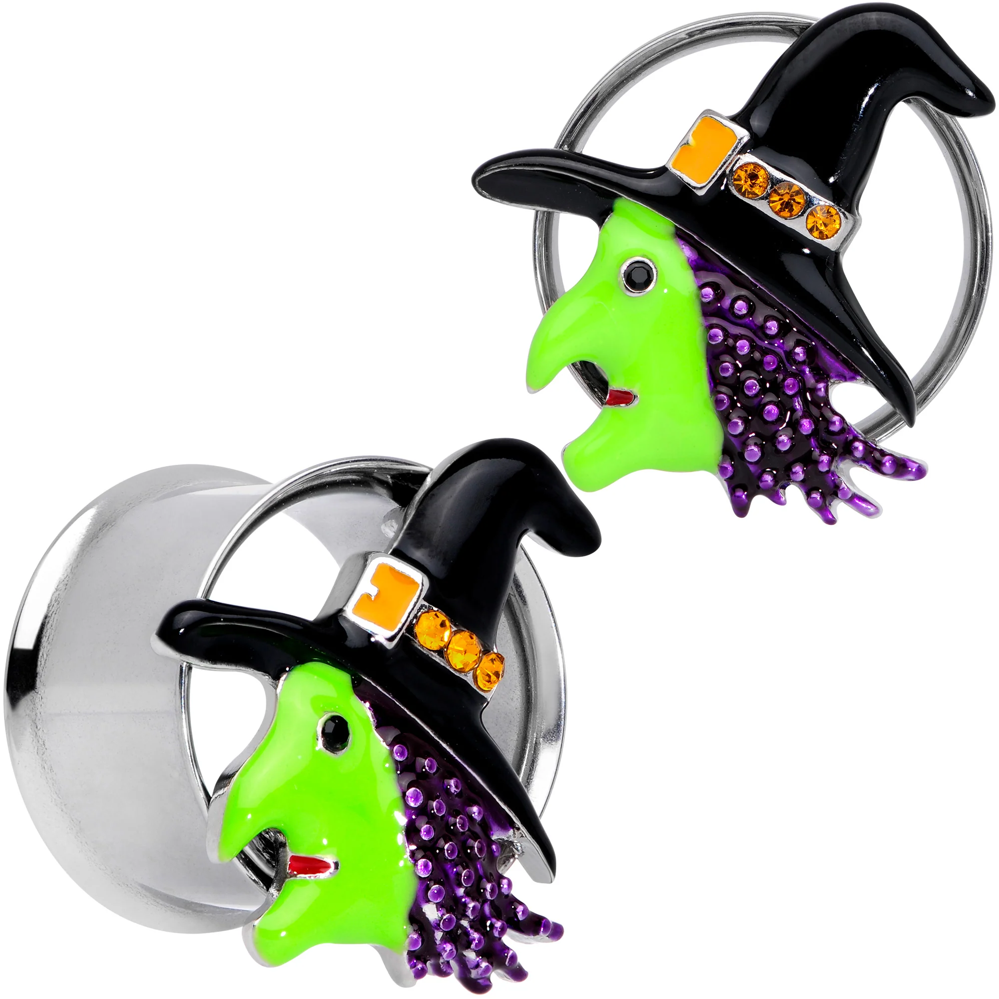 Orange Gem Green Witch Halloween Double Flare Tunnel Plug Set - Image 8
