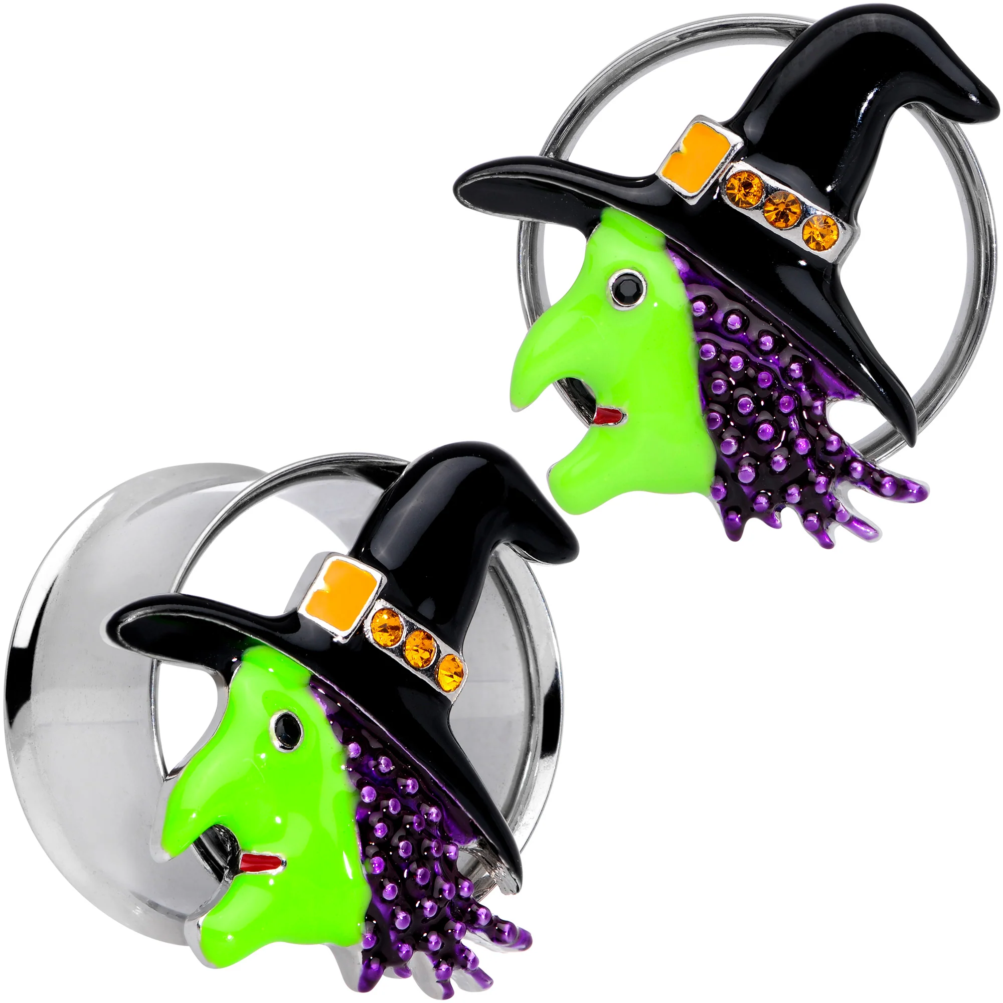 Orange Gem Green Witch Halloween Double Flare Tunnel Plug Set - Image 9